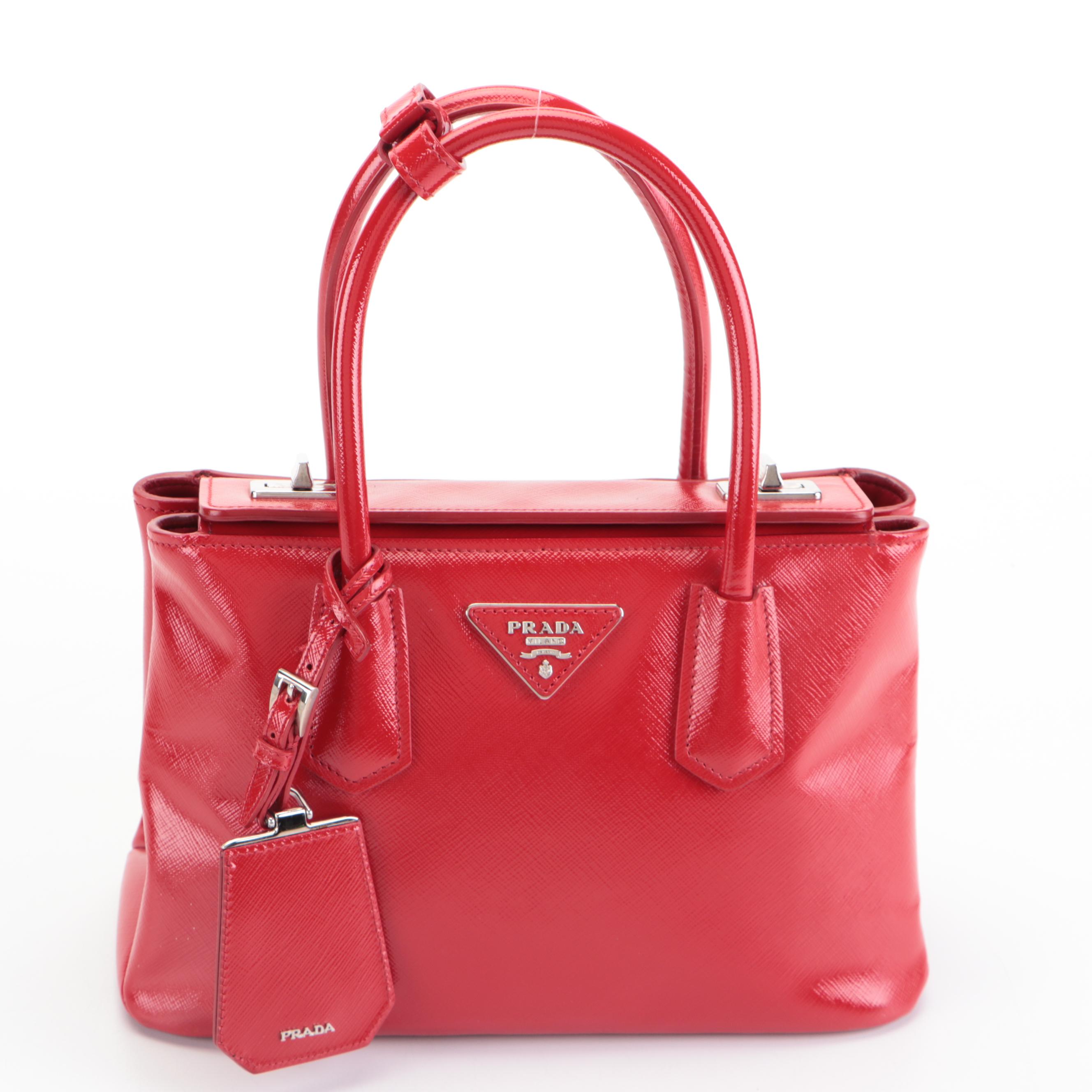 Prada Turnlock Twin Tote Mini Bag in Saffiano Cuir Leather