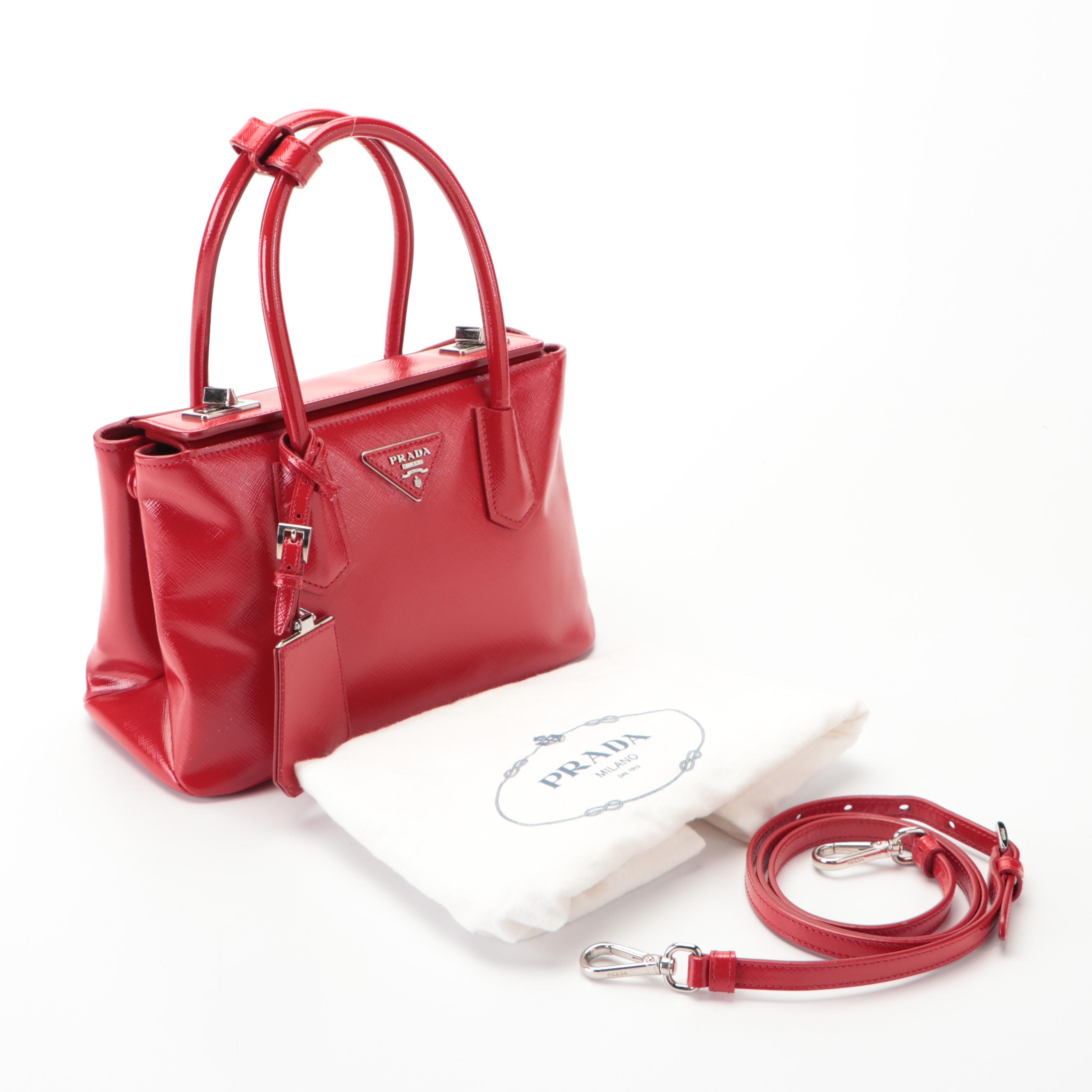 Prada Turnlock Twin Tote Mini Bag in Saffiano Cuir Leather