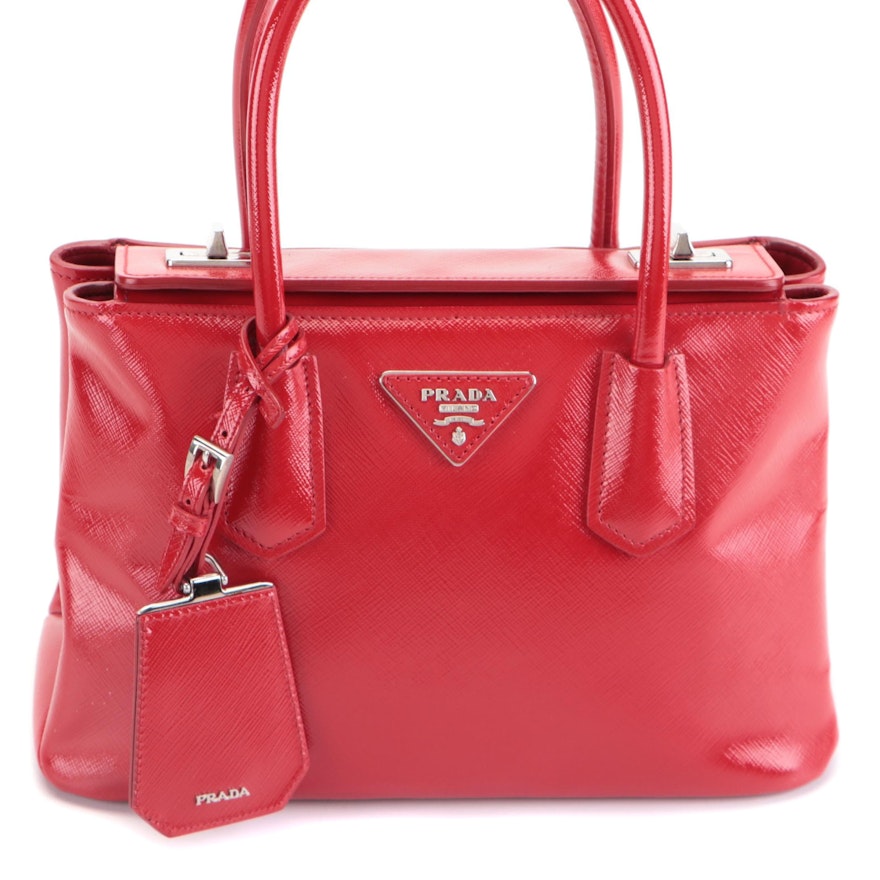 Prada Turnlock Twin Tote Mini Bag in Saffiano Cuir Leather