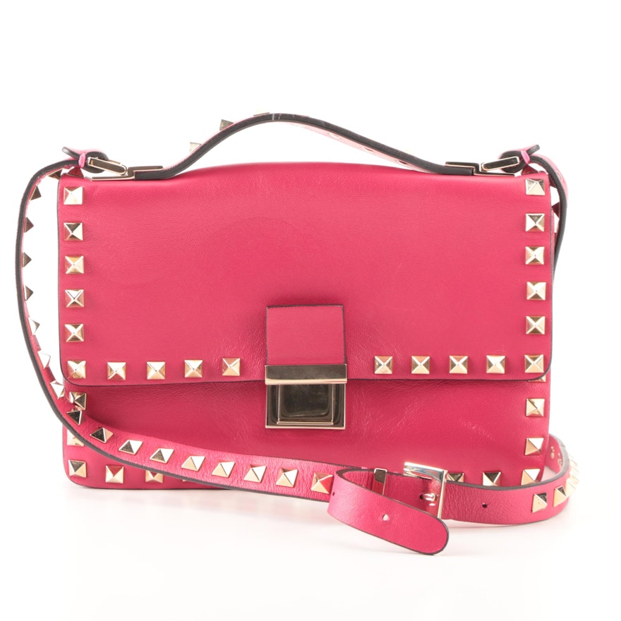 Valentino Rockstud Small Leather Pushlock Flap Crossbody Bag