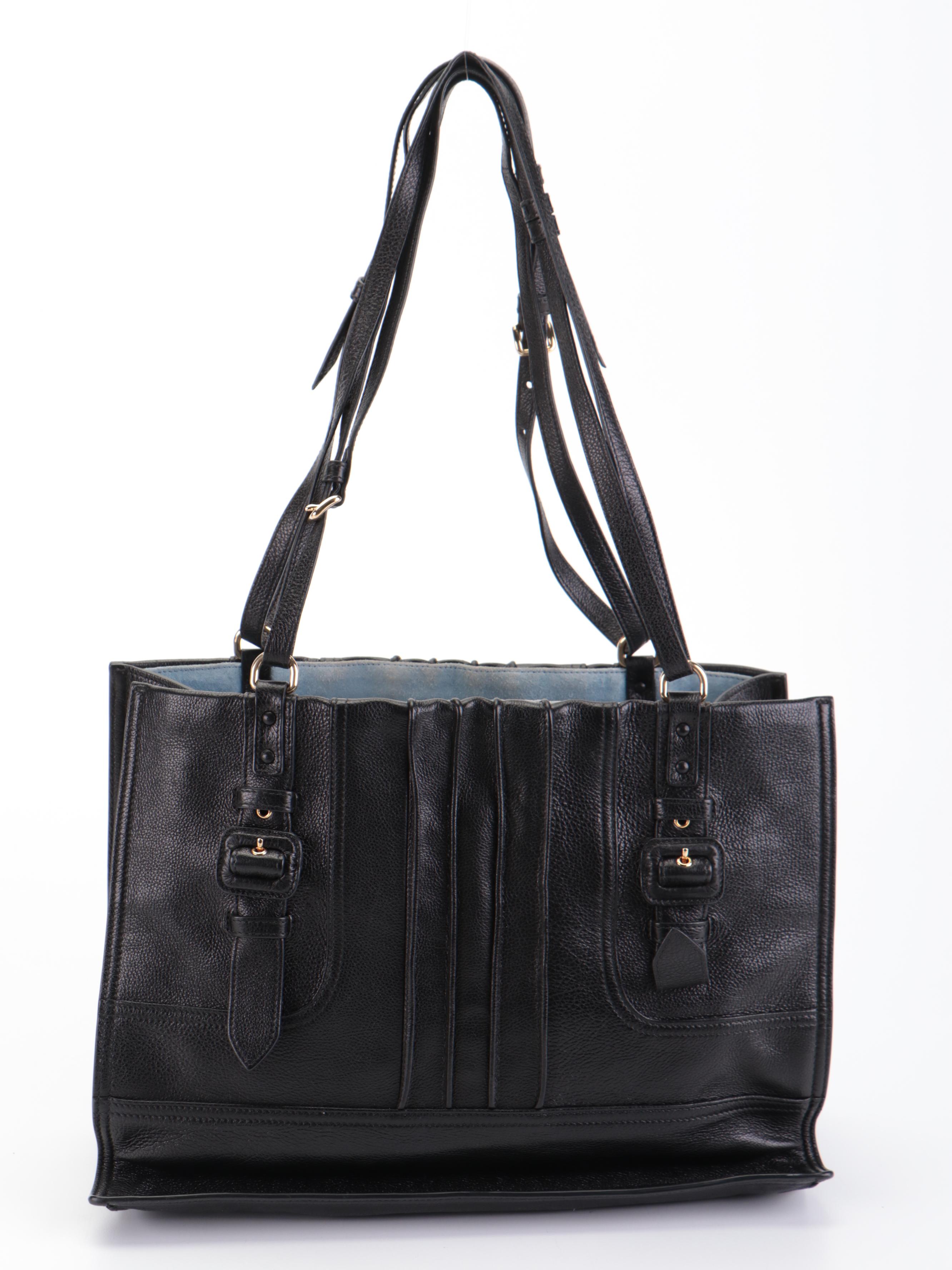 Prada Etiquette Patch Tote Medium in Black Grainy Calfskin Leather