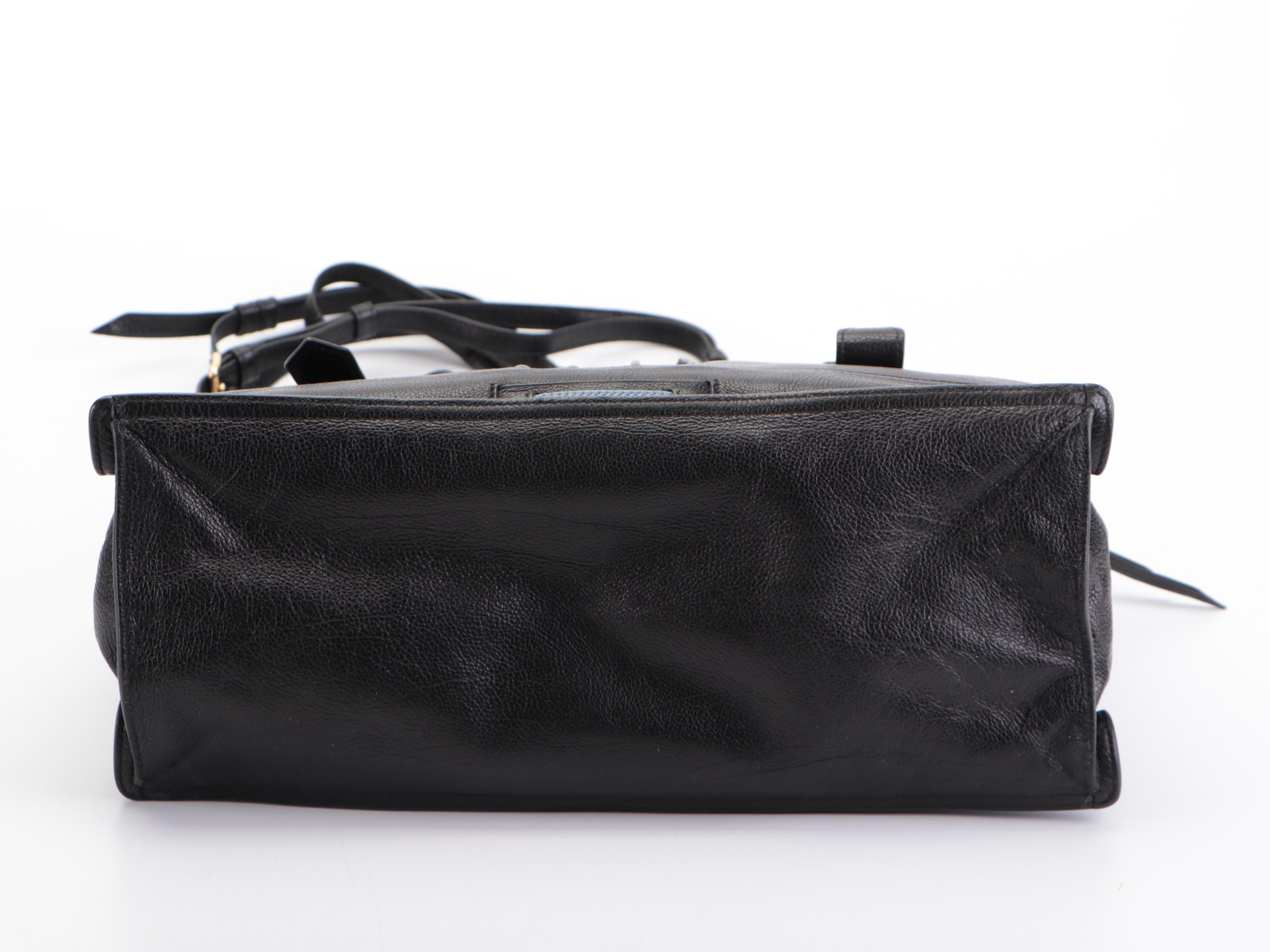 Prada Etiquette Patch Tote Medium in Black Grainy Calfskin Leather