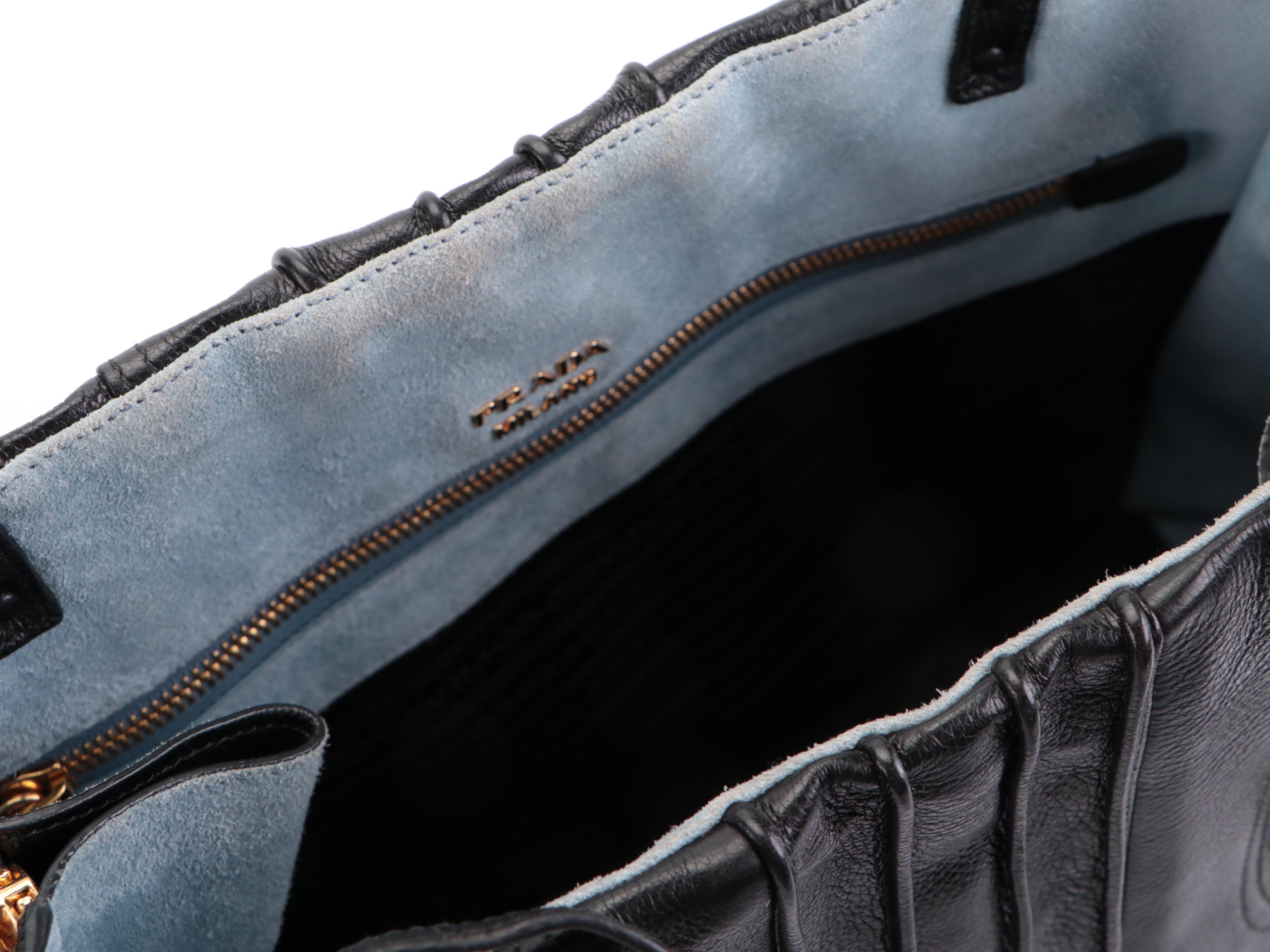 Prada Etiquette Patch Tote Medium in Black Grainy Calfskin Leather