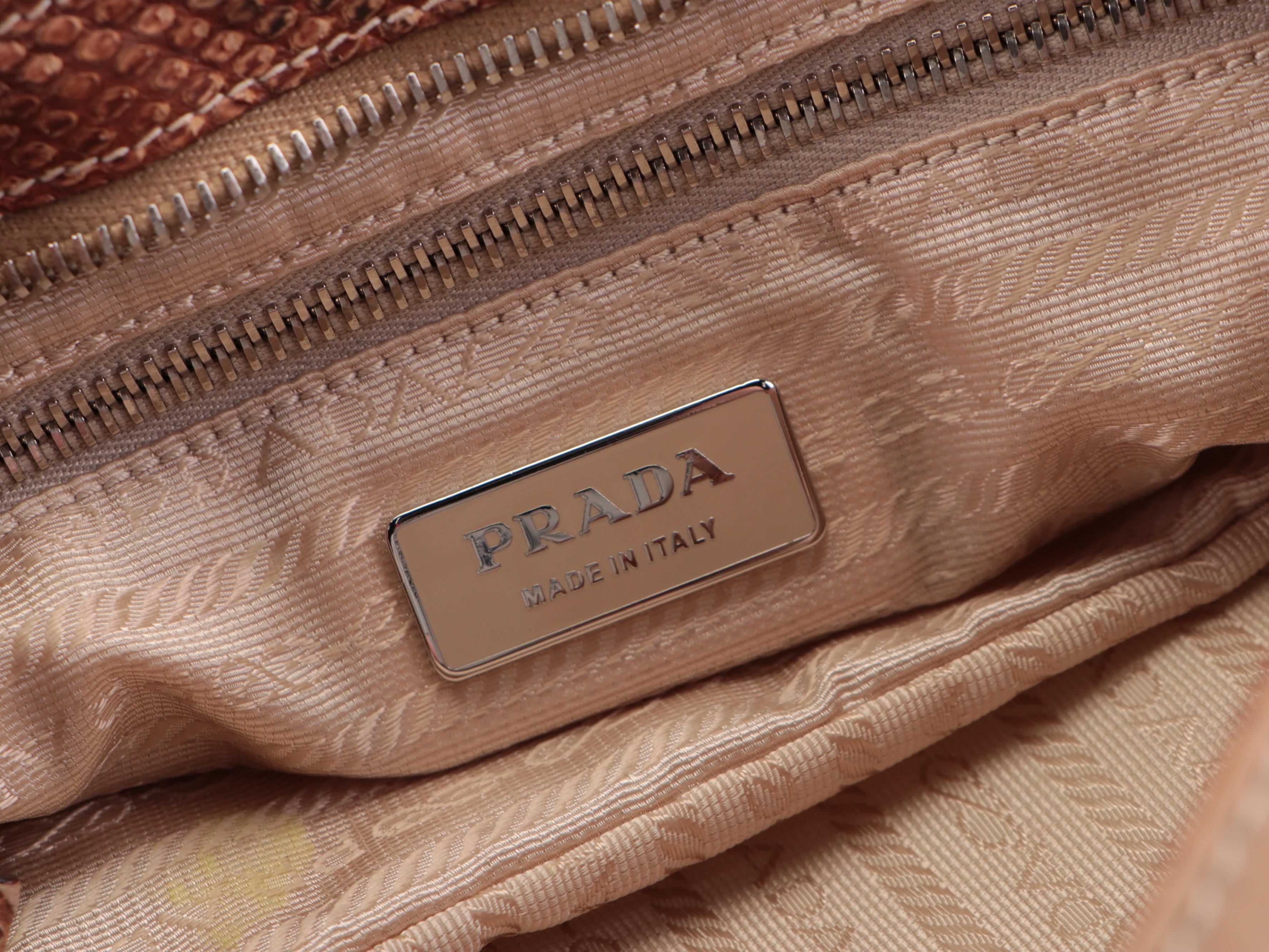Prada Double Front Pocket Small Shoulder Bag in Tan Nylon Tessuto and Python