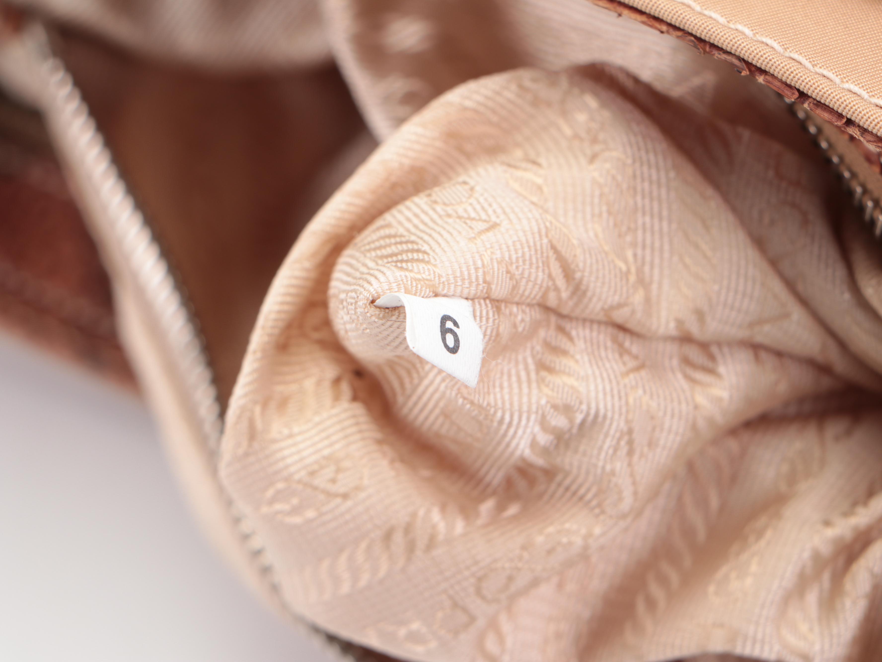 Prada Double Front Pocket Small Shoulder Bag in Tan Nylon Tessuto and Python