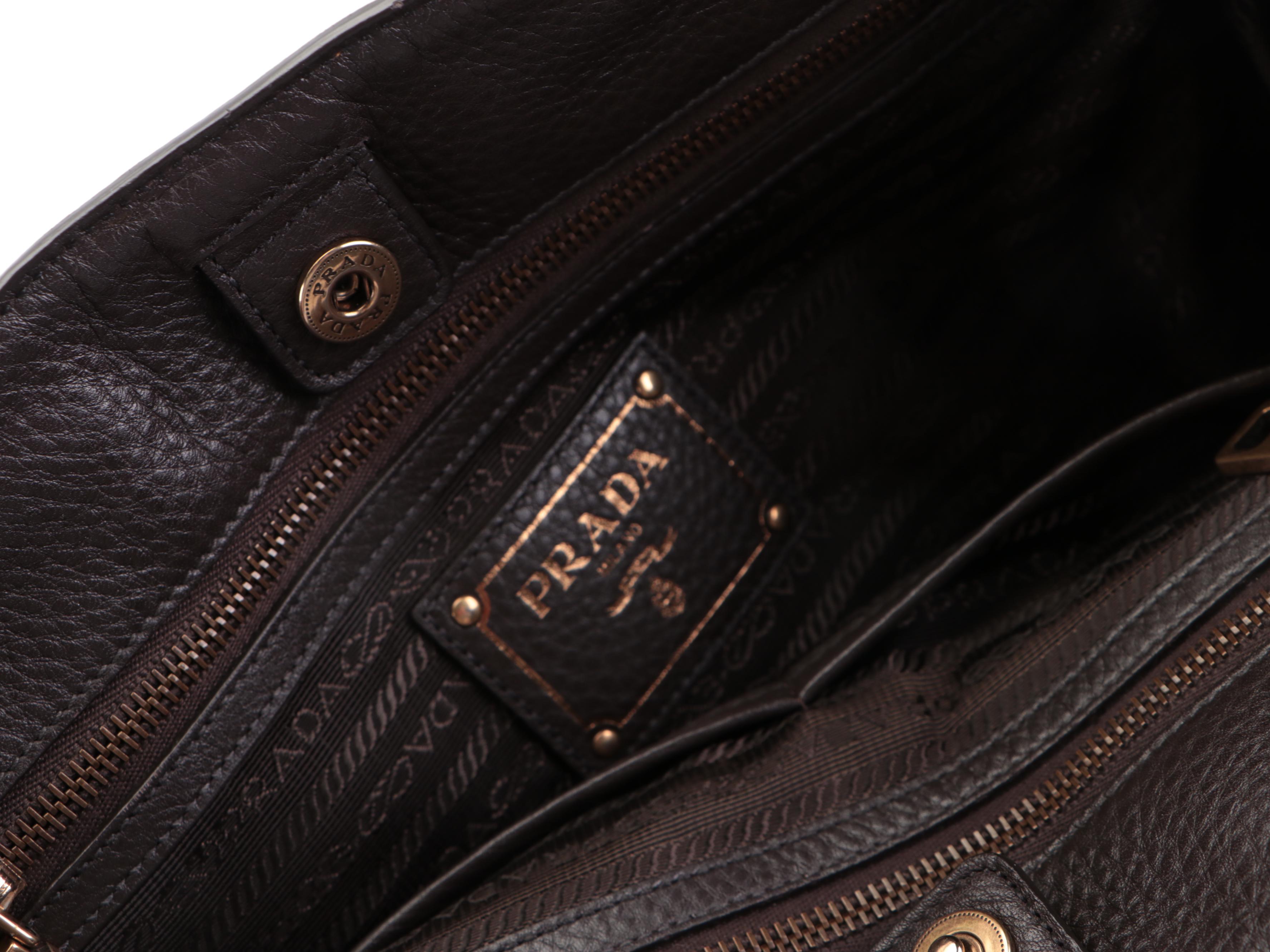 Prada Convertible Logo Satchel in Black Tessuto Nylon and Brown Leather