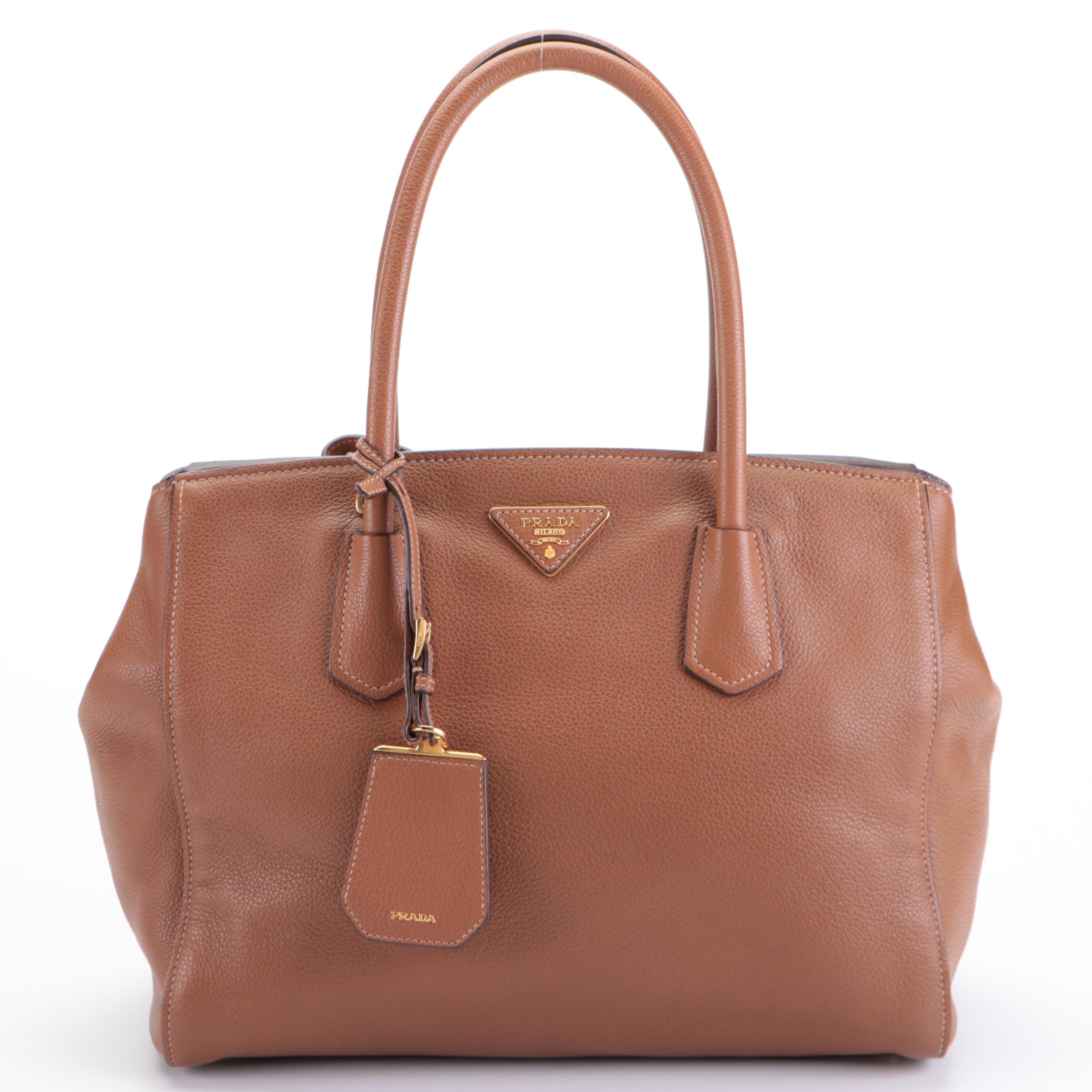 Prada Medium Convertible Tote in Brown Vitello Daino Leather