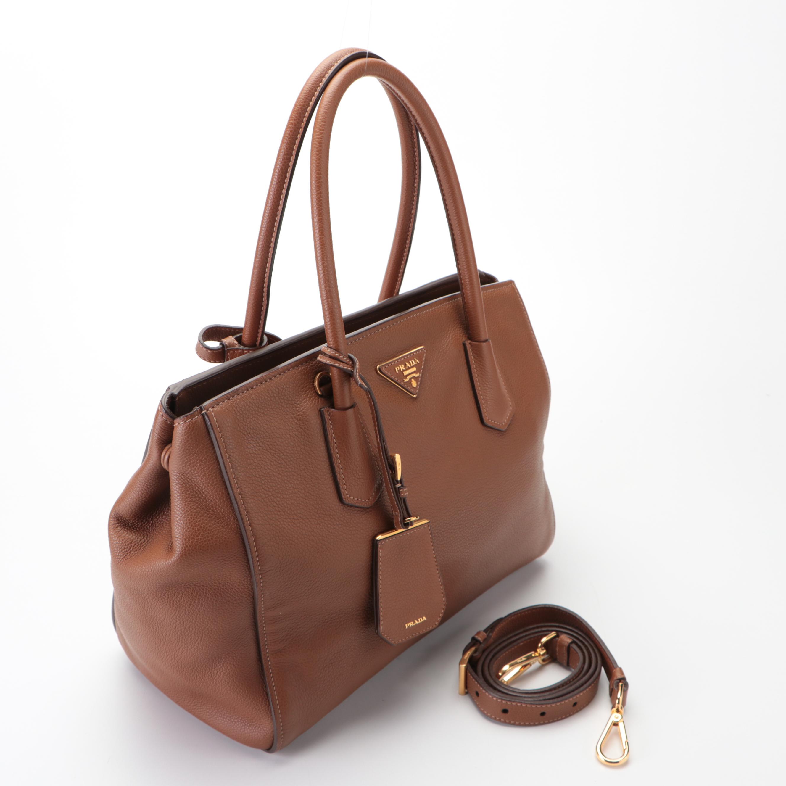 Prada Medium Convertible Tote in Brown Vitello Daino Leather