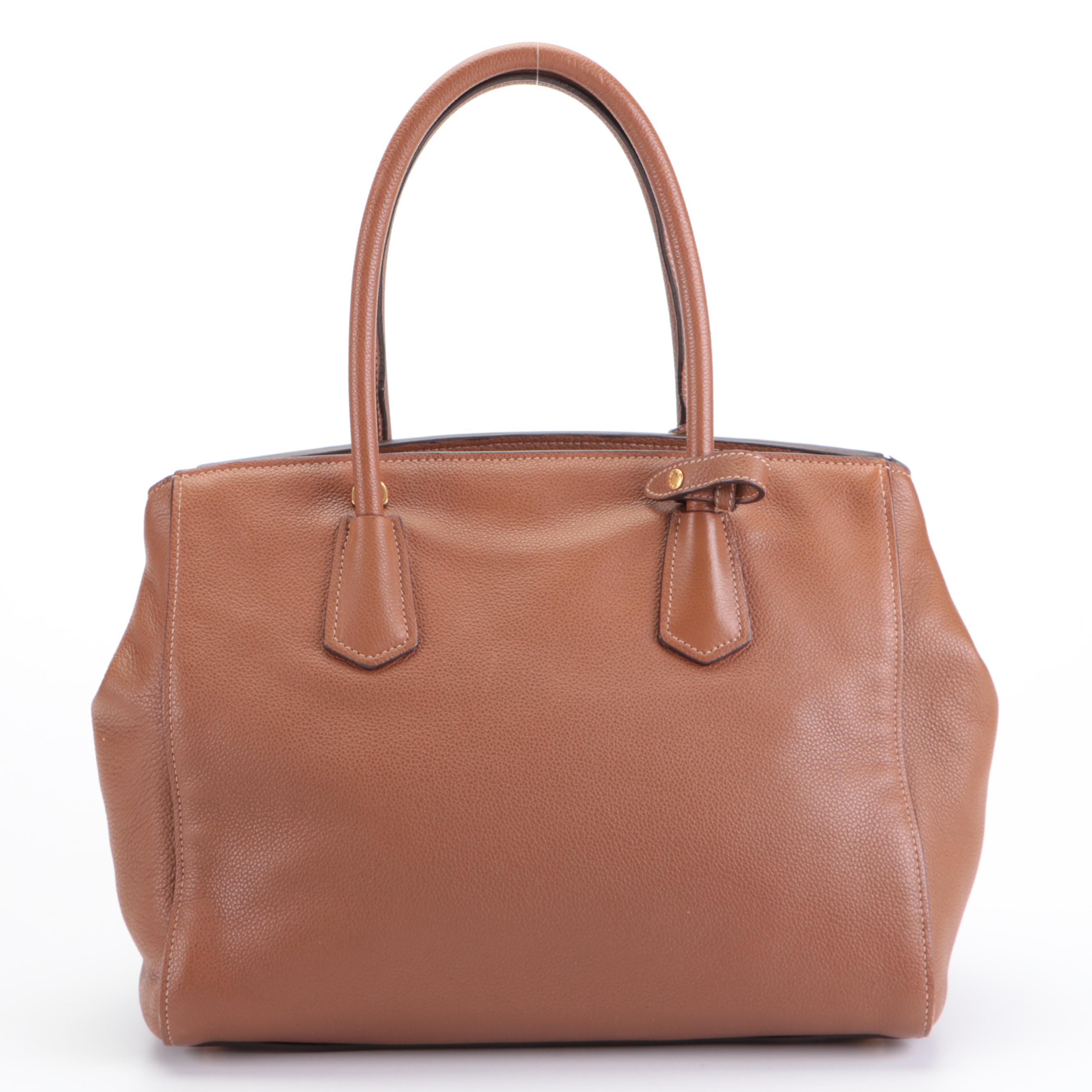 Prada Medium Convertible Tote in Brown Vitello Daino Leather