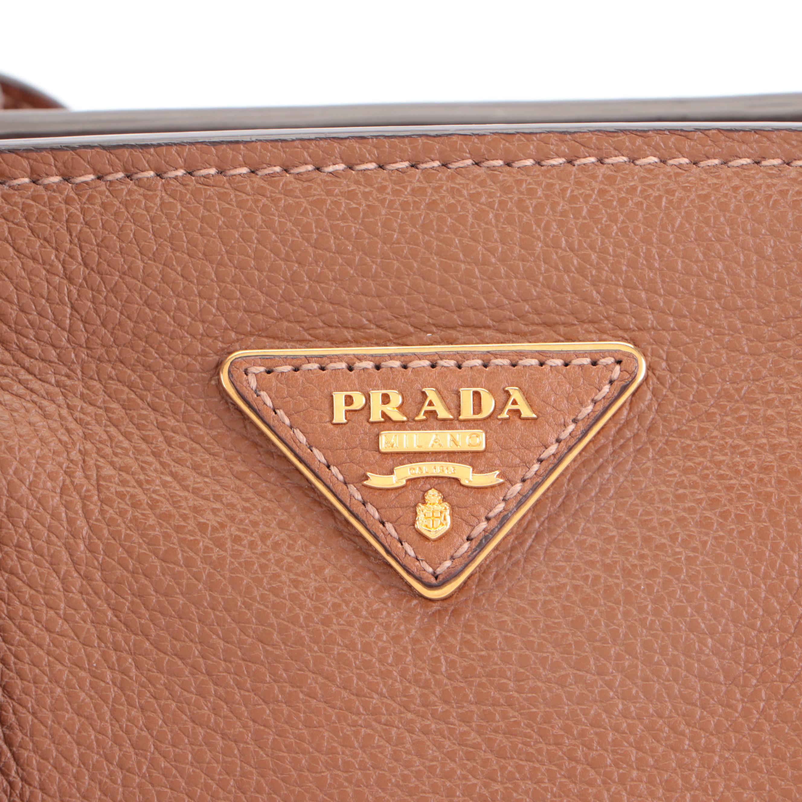 Prada Medium Convertible Tote in Brown Vitello Daino Leather