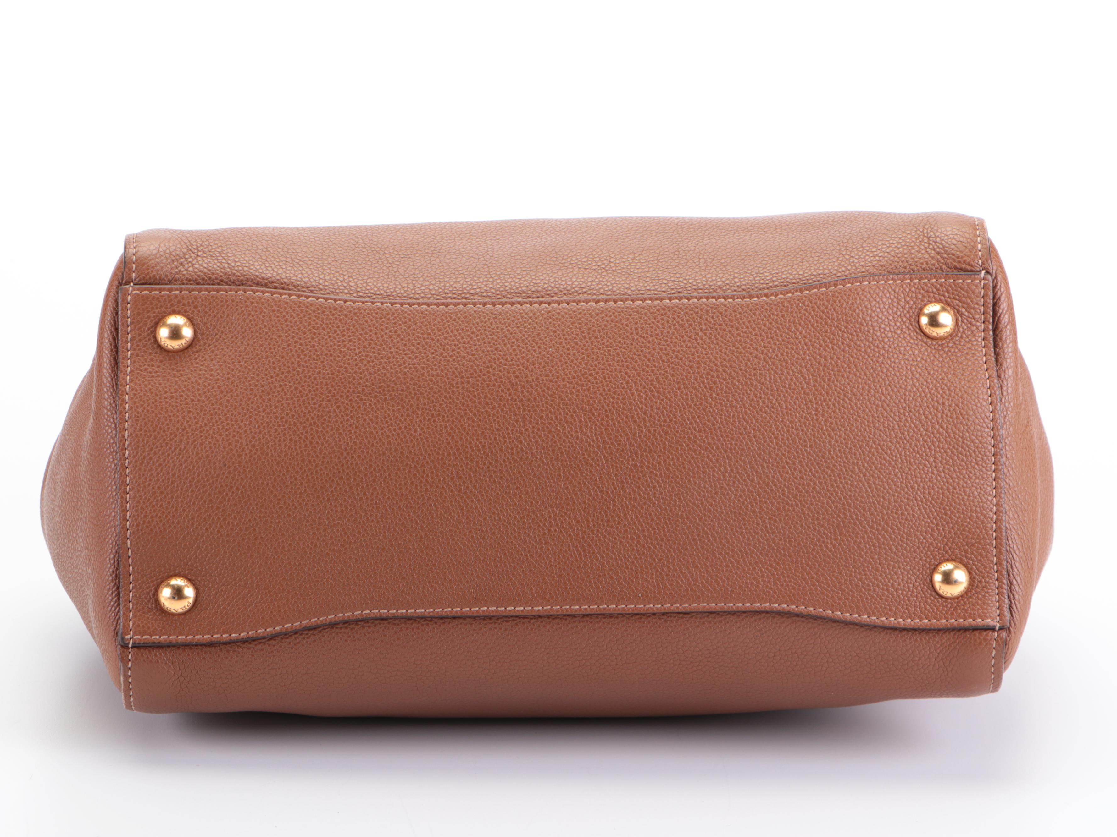 Prada Medium Convertible Tote in Brown Vitello Daino Leather