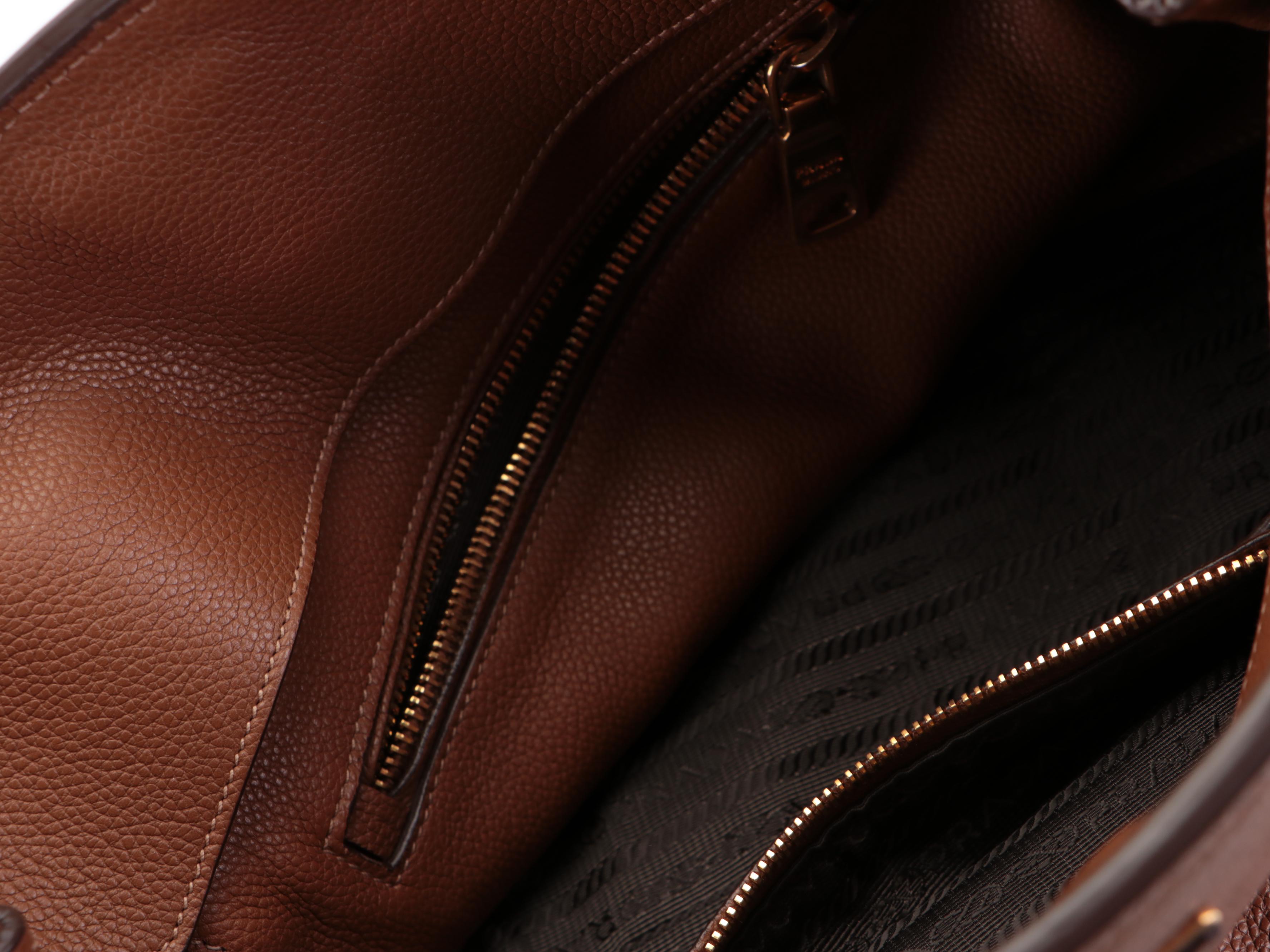 Prada Medium Convertible Tote in Brown Vitello Daino Leather