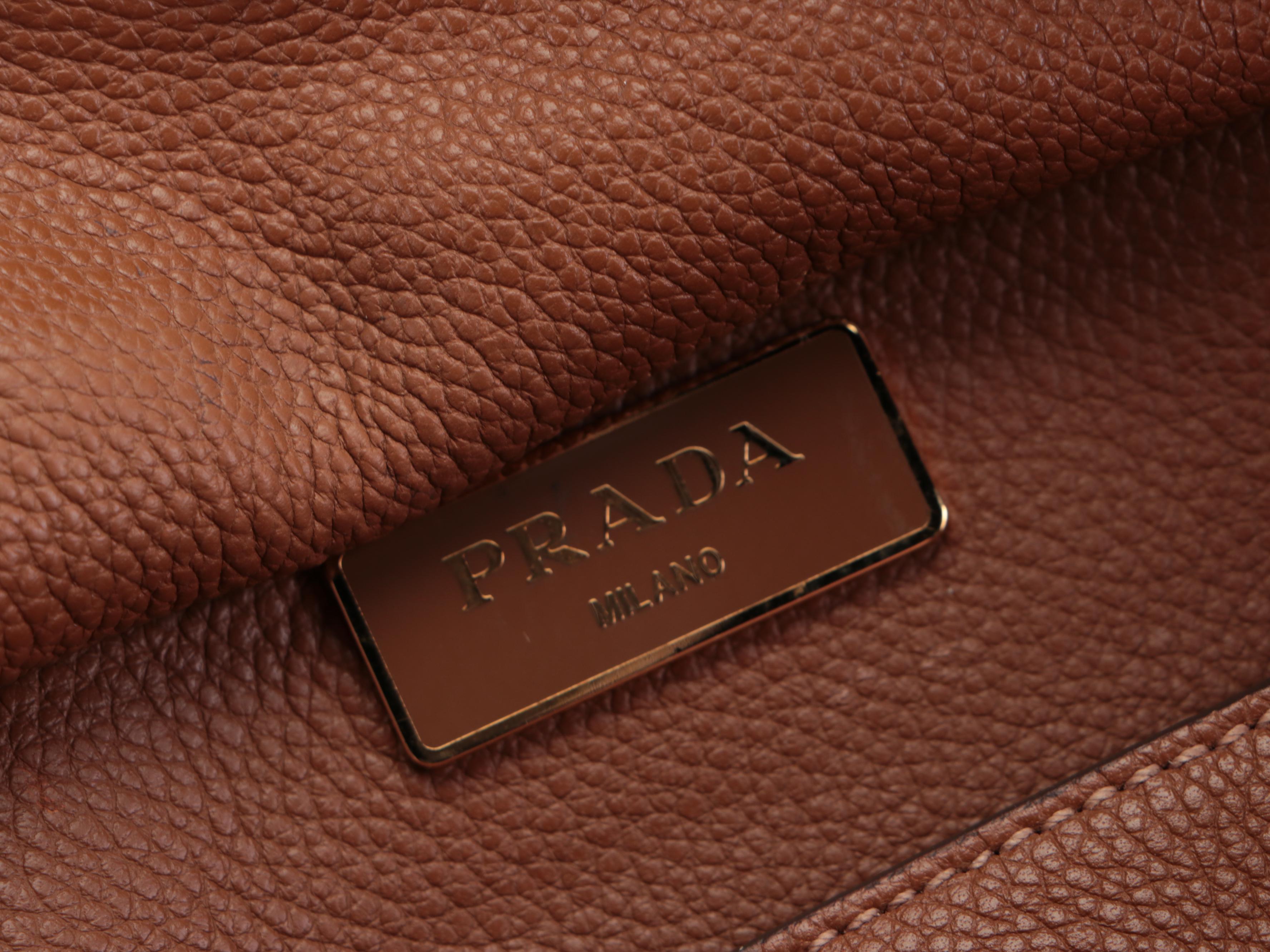 Prada Medium Convertible Tote in Brown Vitello Daino Leather