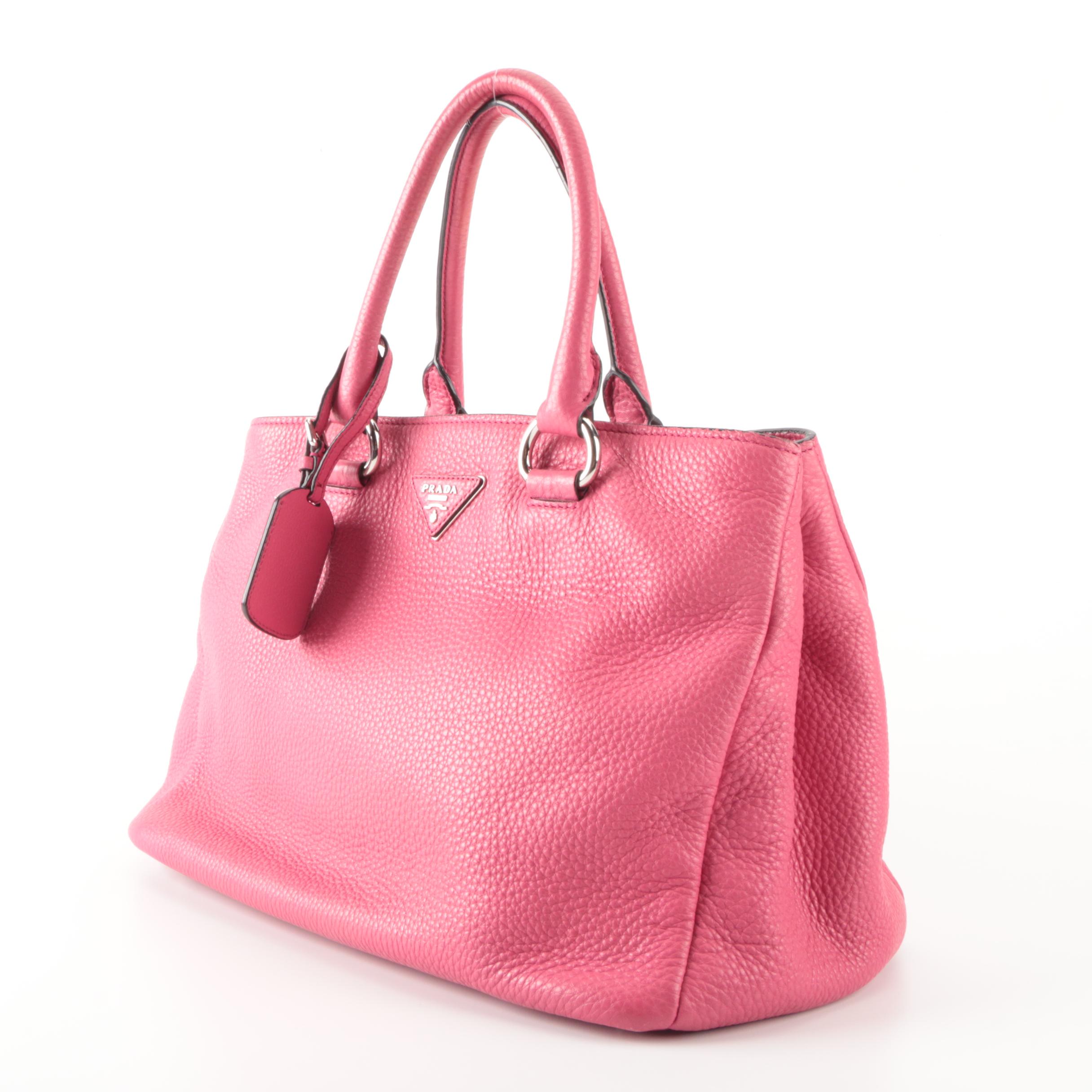 Prada Convertible Medium Open Tote in Pink Vitello Daino Leather