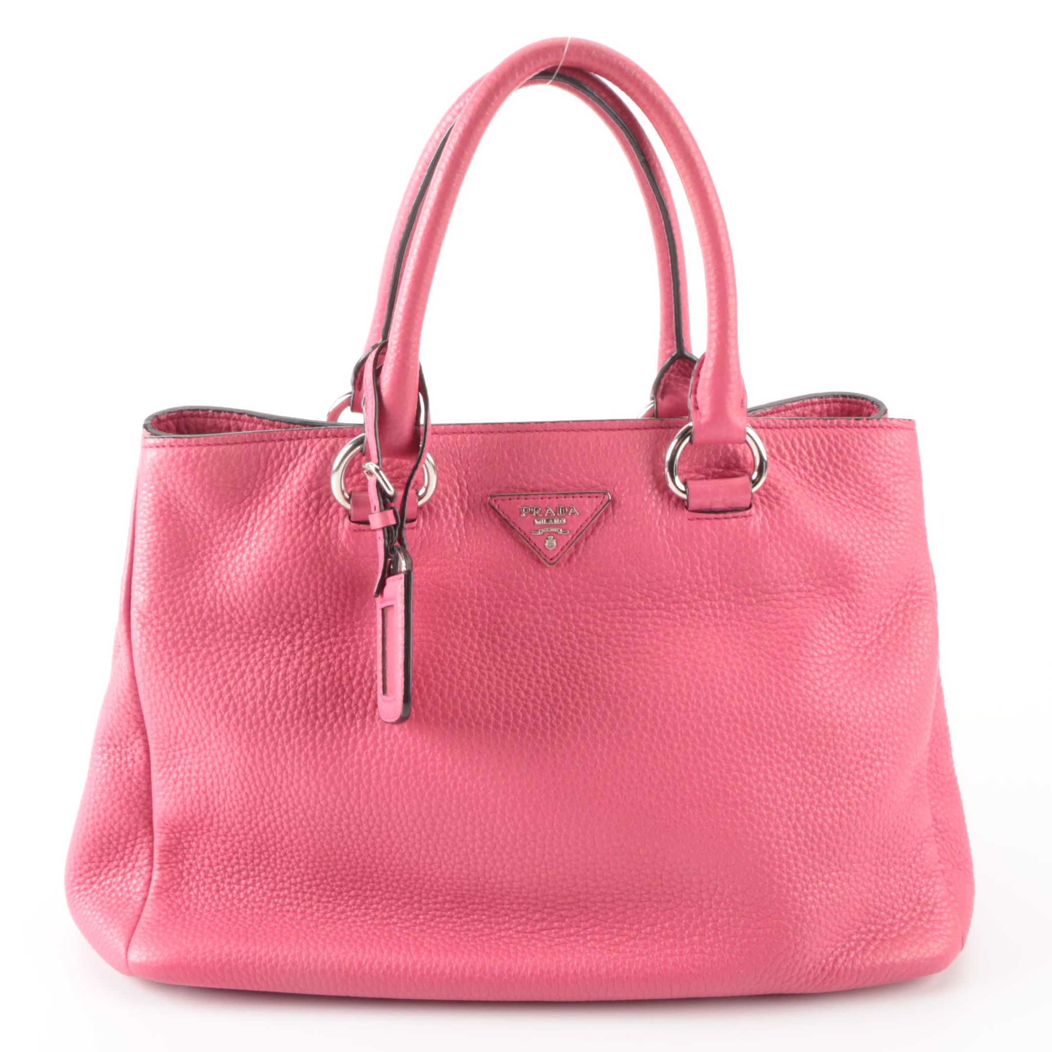 Prada Convertible Medium Open Tote in Pink Vitello Daino Leather