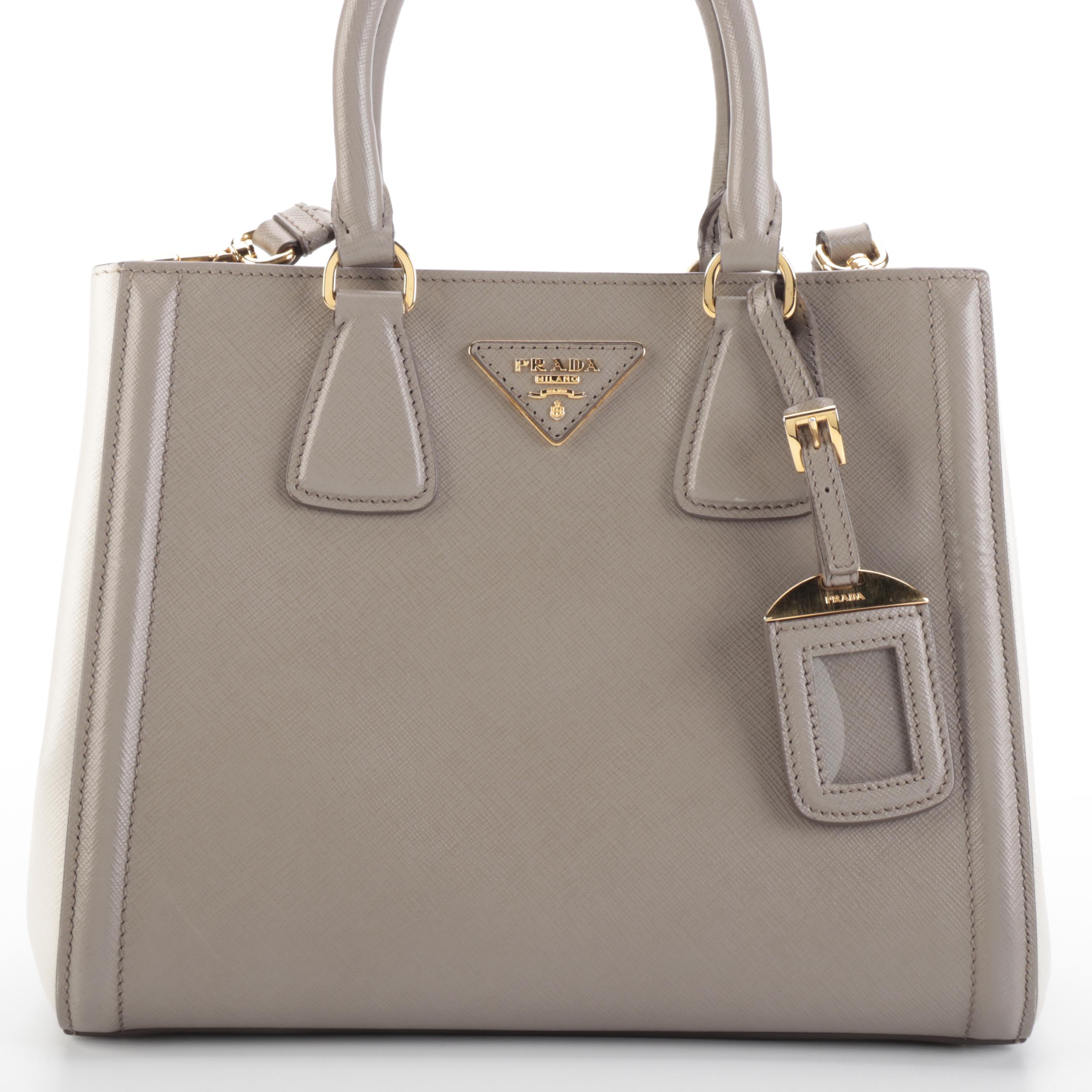 Prada Convertible Small Open Tote in Bicolor Lux Saffiano Leather