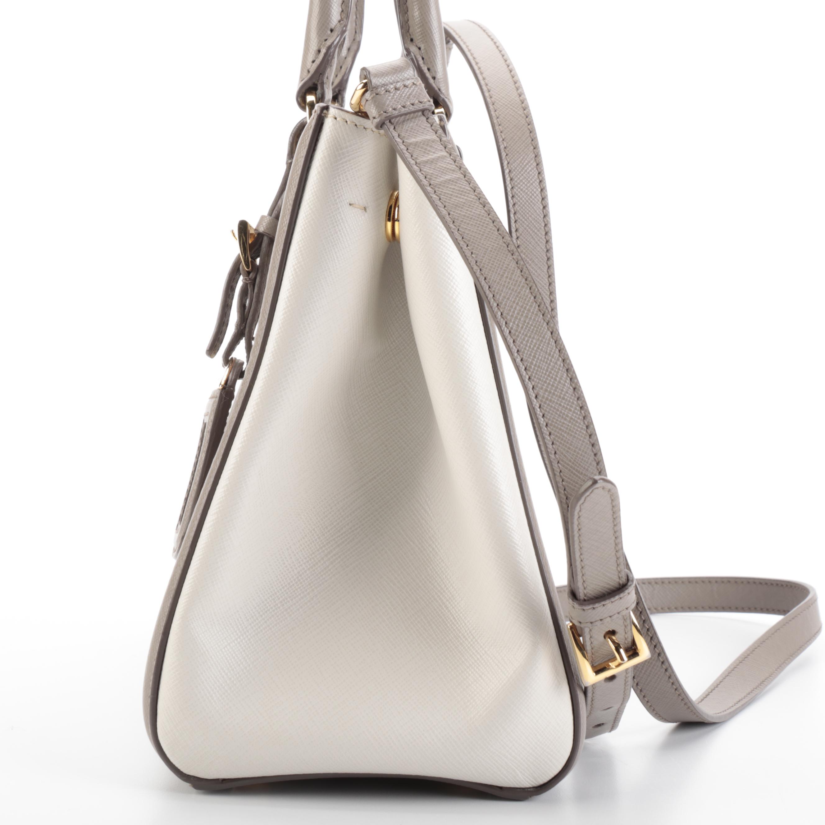 Prada Convertible Small Open Tote in Bicolor Lux Saffiano Leather