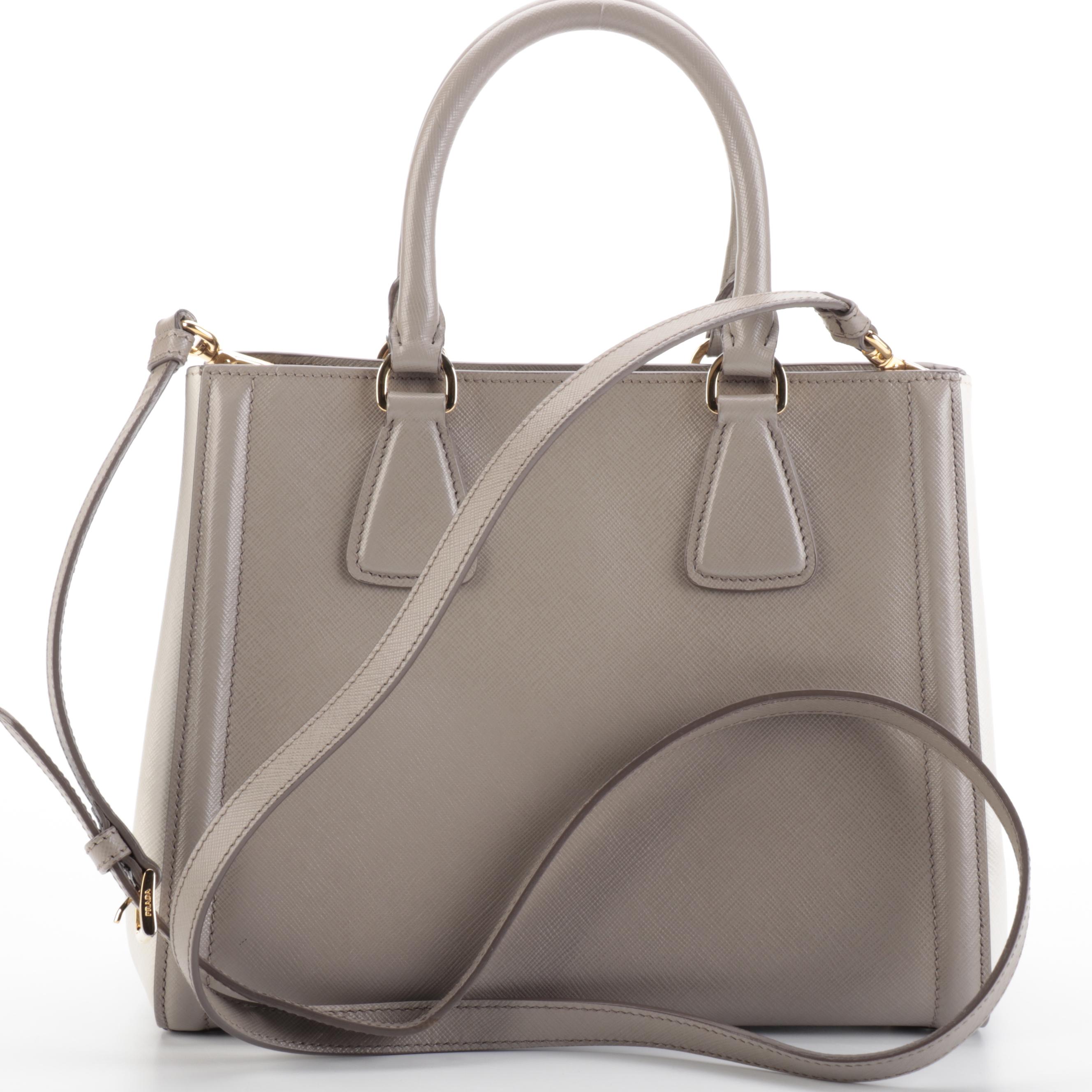 Prada Convertible Small Open Tote in Bicolor Lux Saffiano Leather