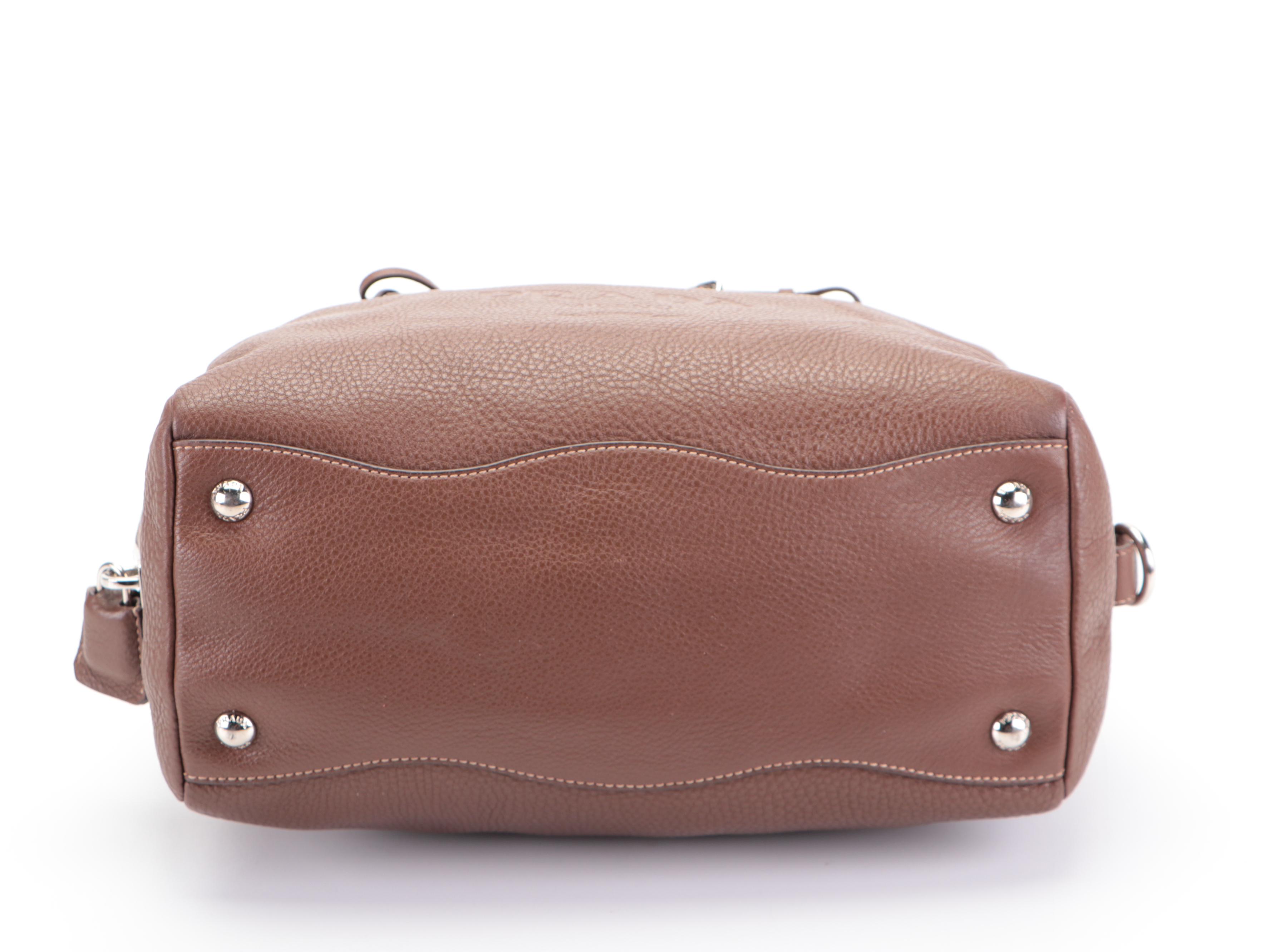 Prada Embossed Bauletto Bag Medium in Dark Brown Vitello Daino Leather