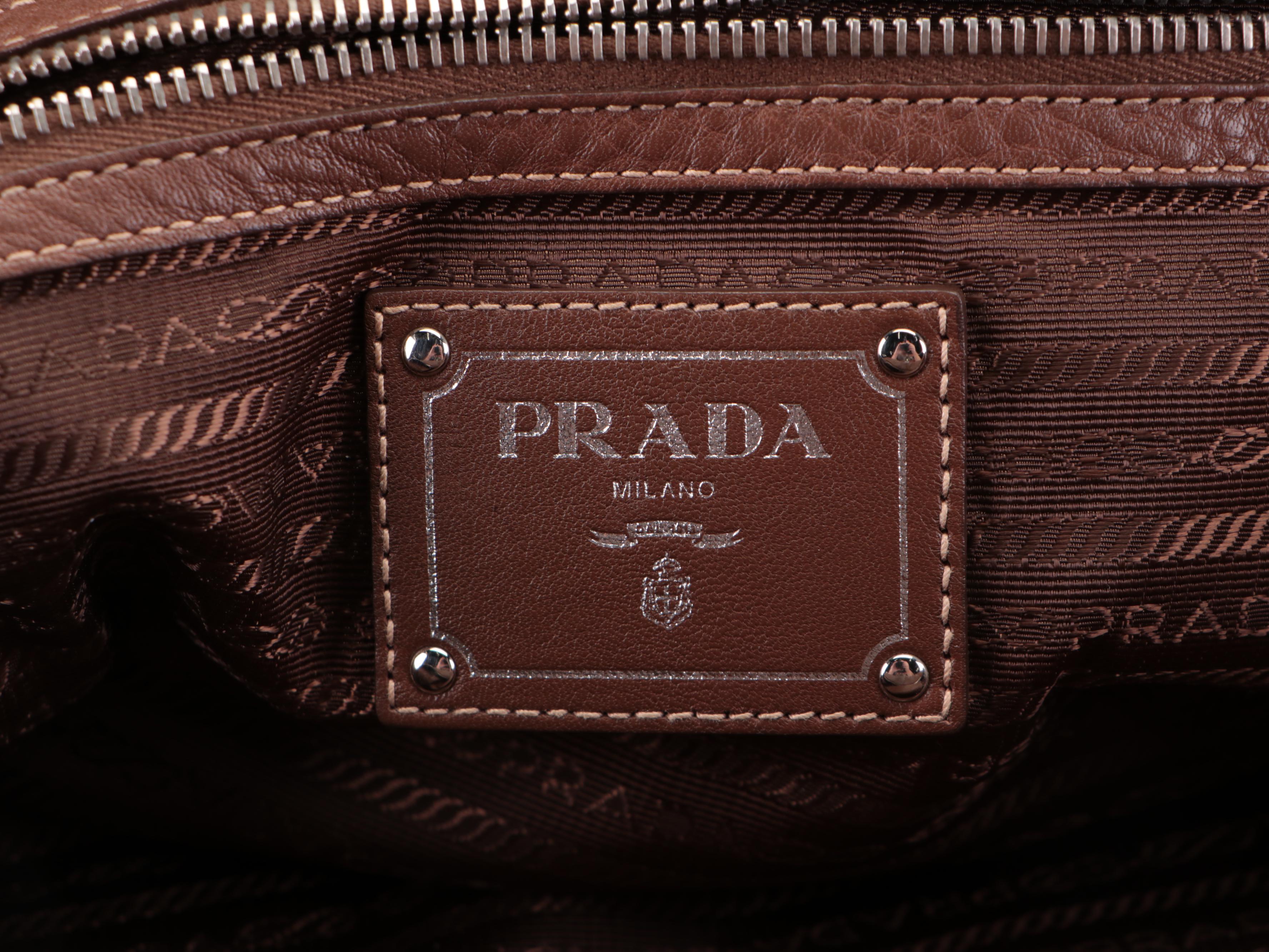 Prada Embossed Bauletto Bag Medium in Dark Brown Vitello Daino Leather