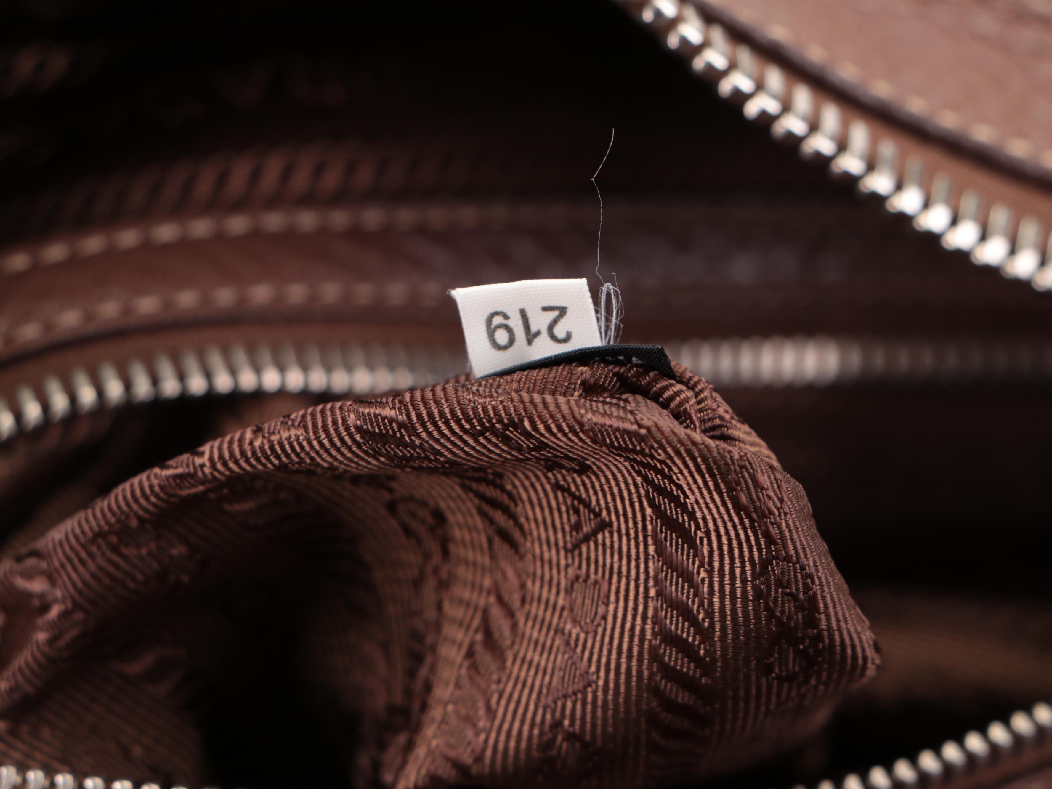 Prada Embossed Bauletto Bag Medium in Dark Brown Vitello Daino Leather