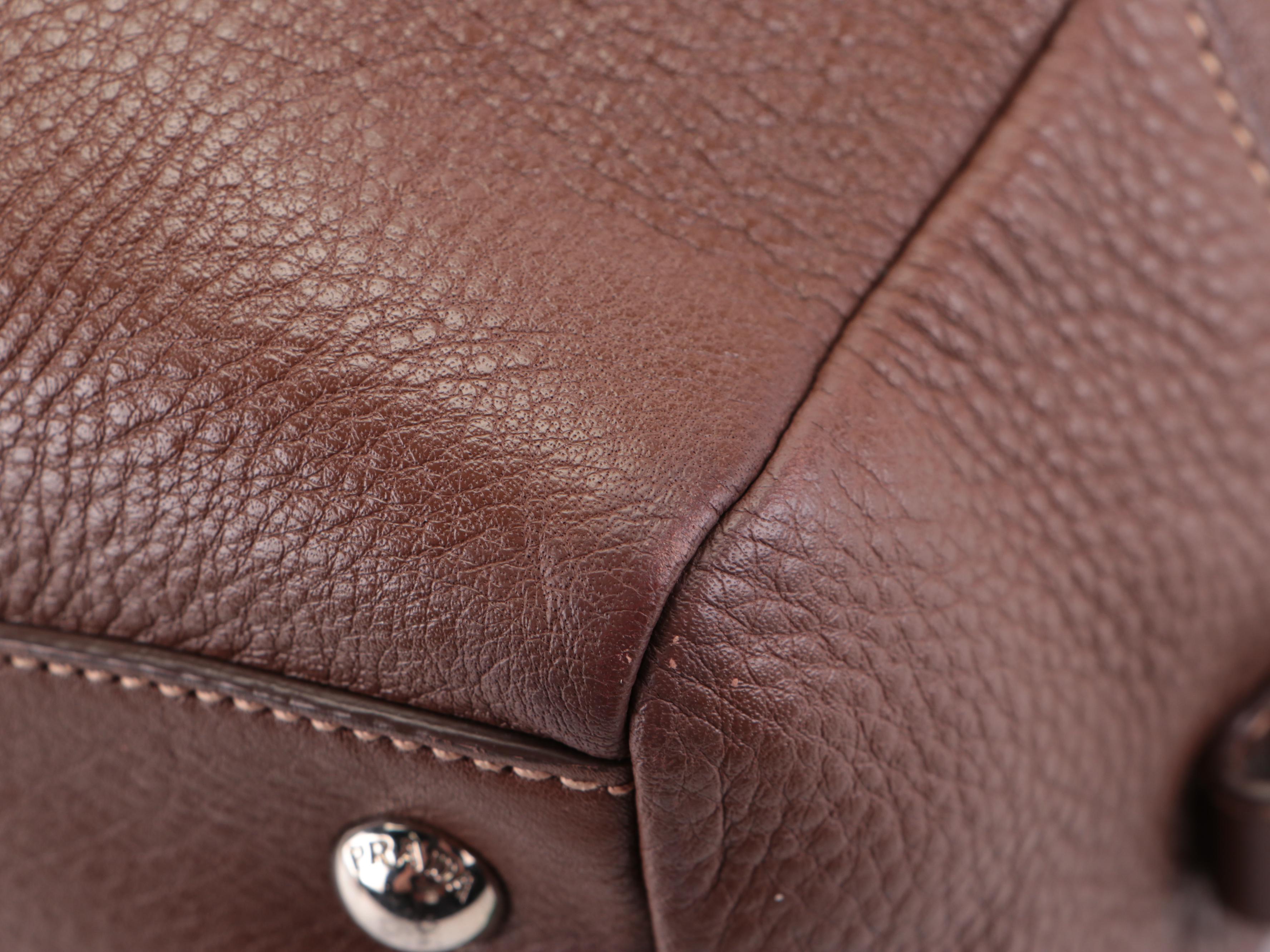 Prada Embossed Bauletto Bag Medium in Dark Brown Vitello Daino Leather