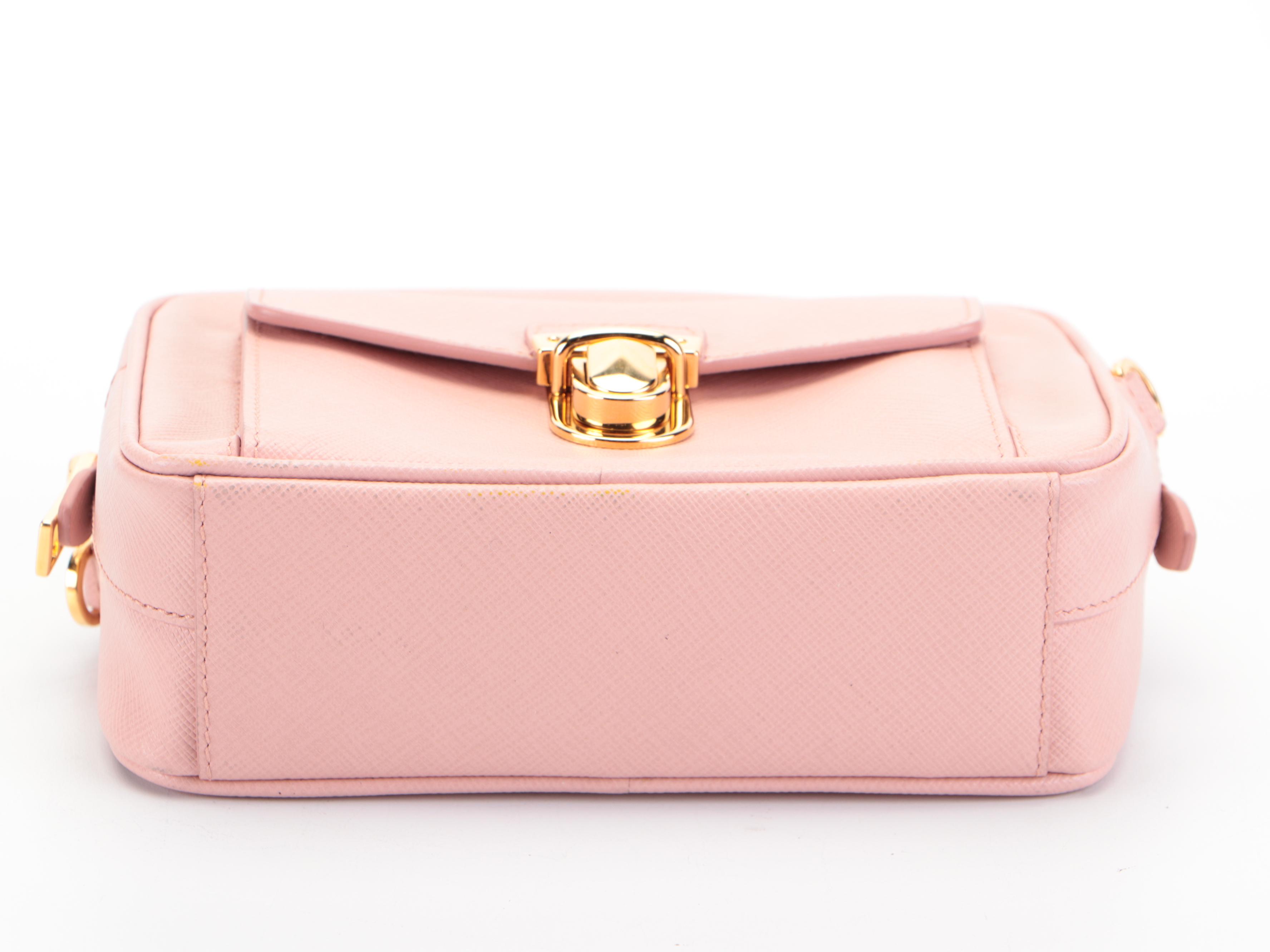 Prada Push-Lock Front Pocket Small Camera Bag in Blush Saffiano Leather