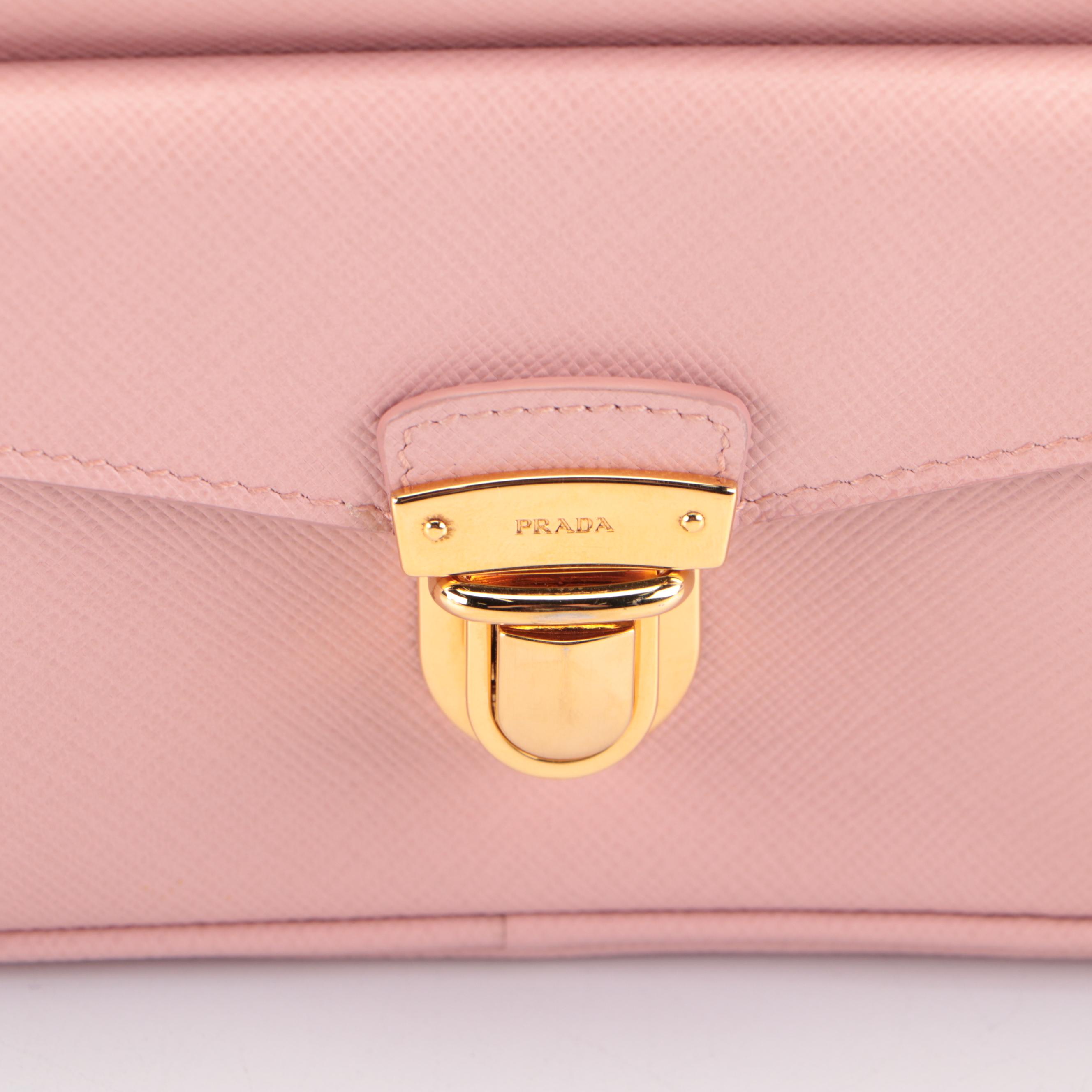 Prada Push-Lock Front Pocket Small Camera Bag in Blush Saffiano Leather