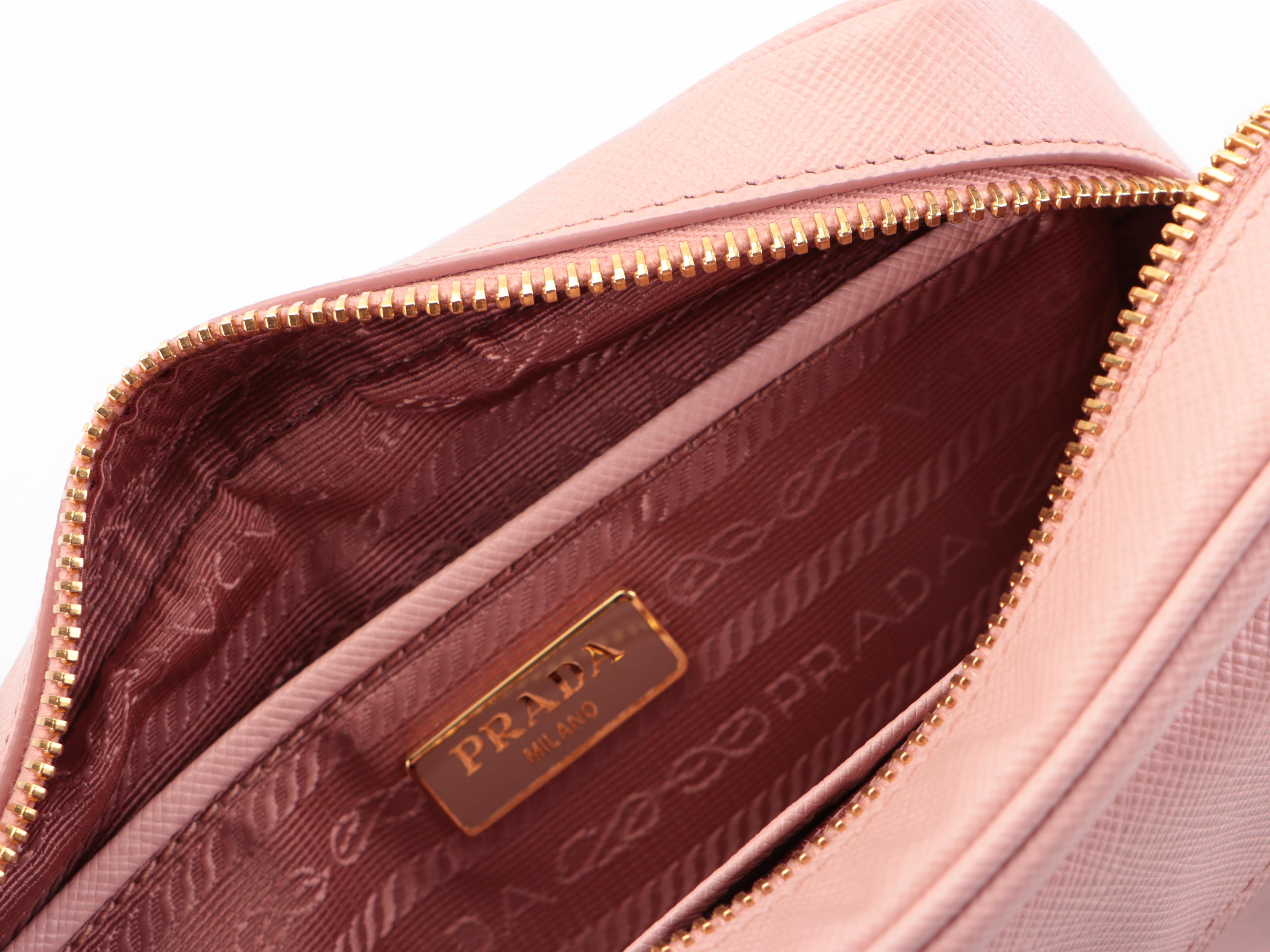 Prada Push-Lock Front Pocket Small Camera Bag in Blush Saffiano Leather