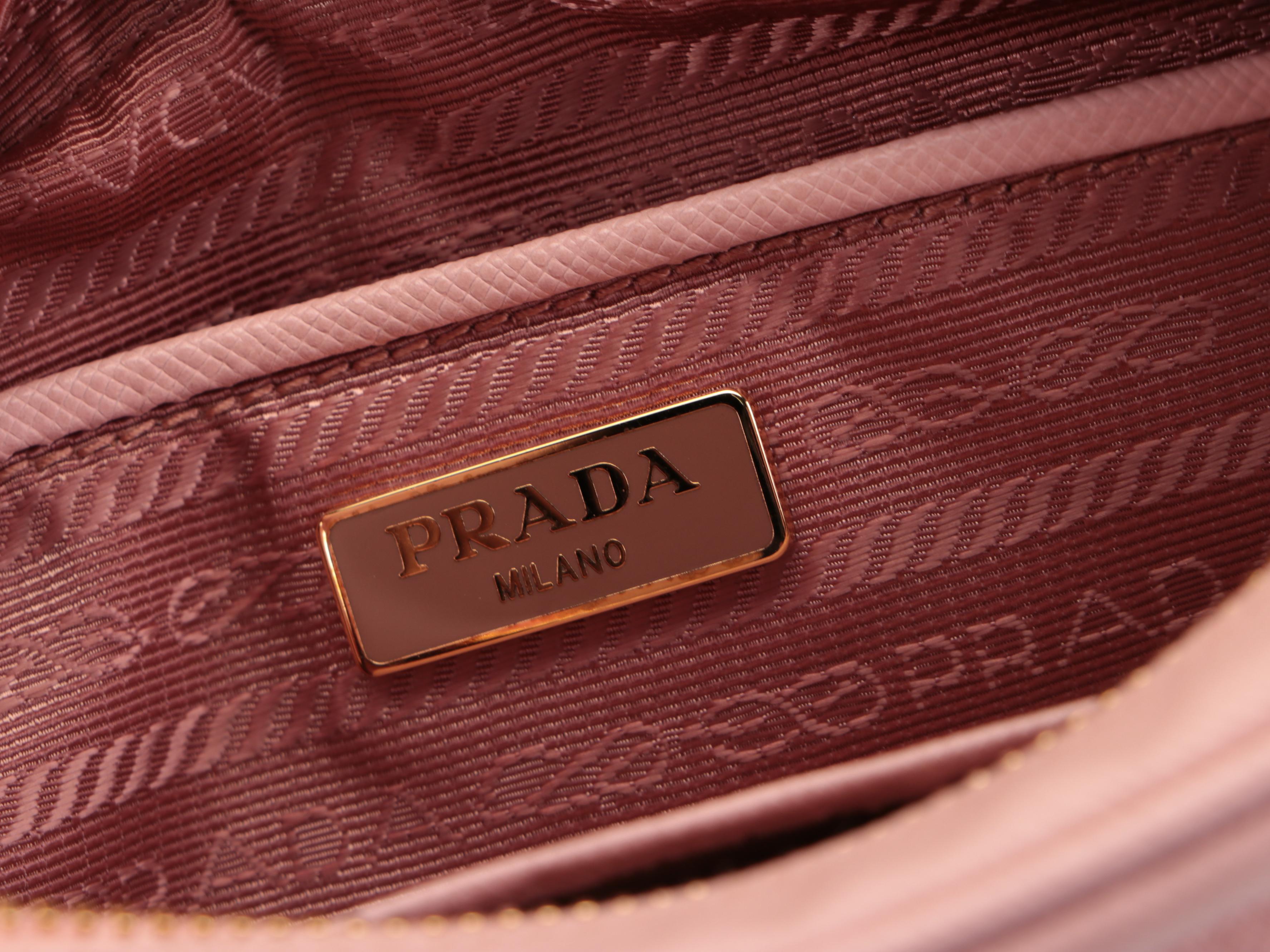 Prada Push-Lock Front Pocket Small Camera Bag in Blush Saffiano Leather