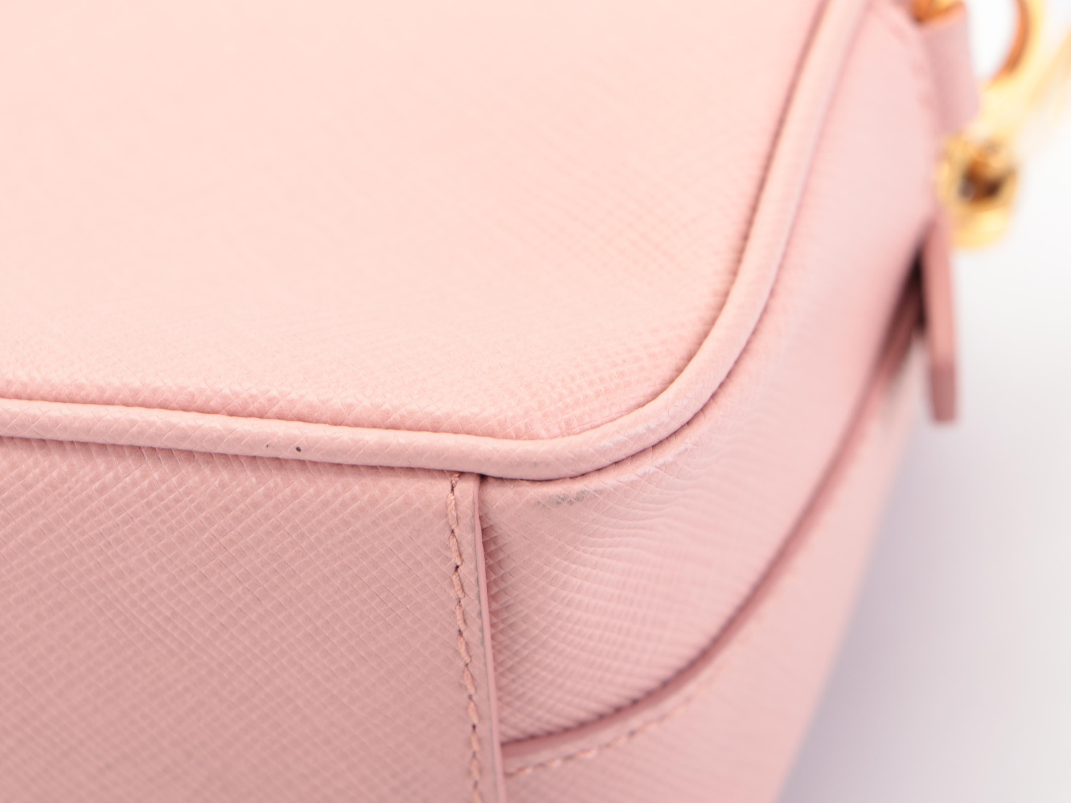 Prada Push-Lock Front Pocket Small Camera Bag in Blush Saffiano Leather