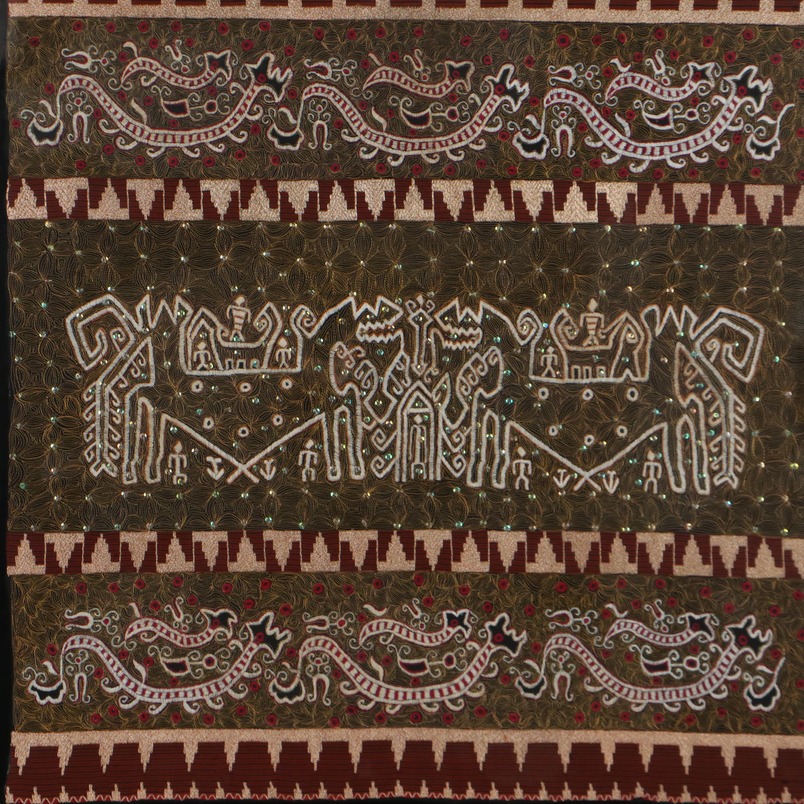 Indonesian Sumatran Handmade Goldwork and Free-Motion Machine Embroidered Panel