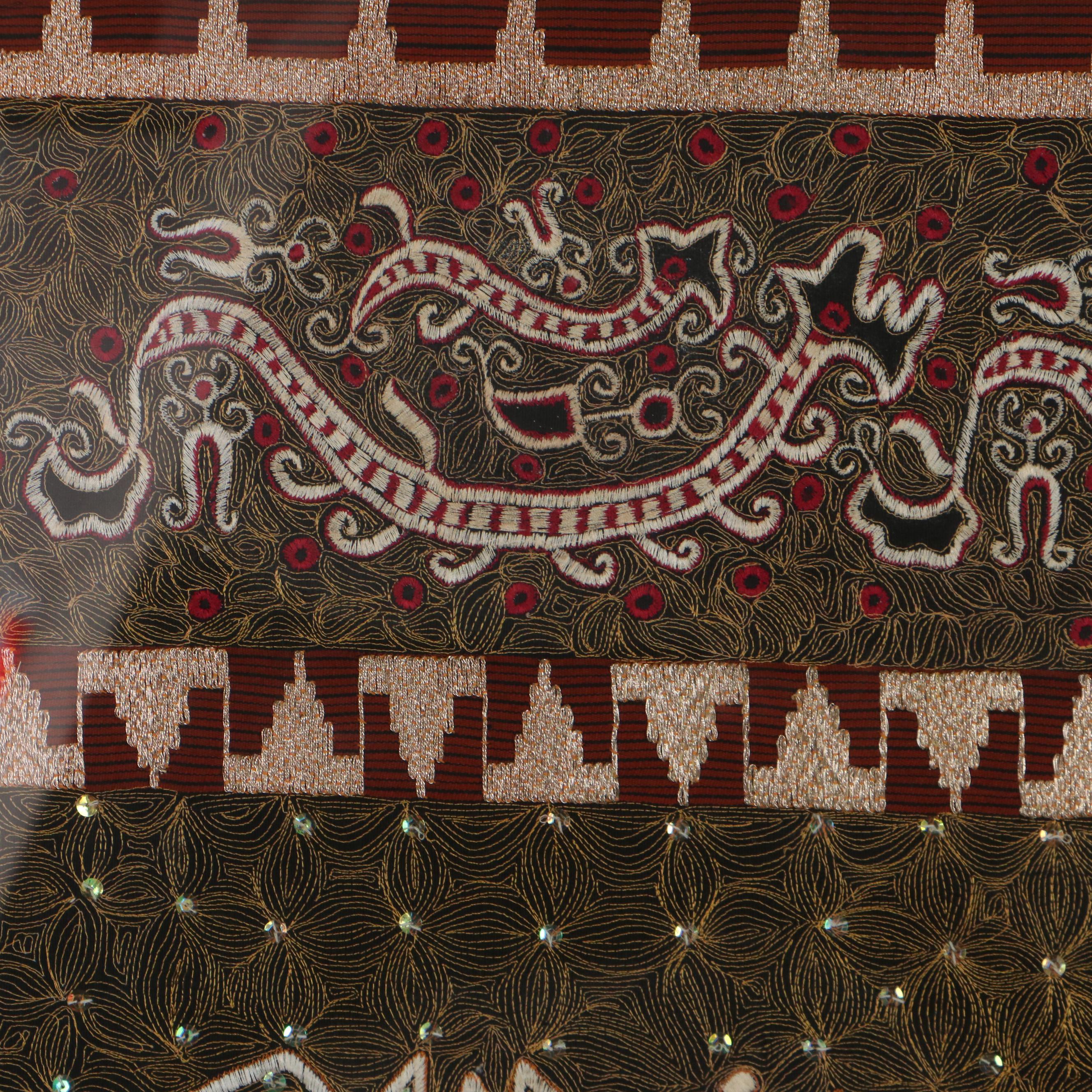 Indonesian Sumatran Handmade Goldwork and Free-Motion Machine Embroidered Panel