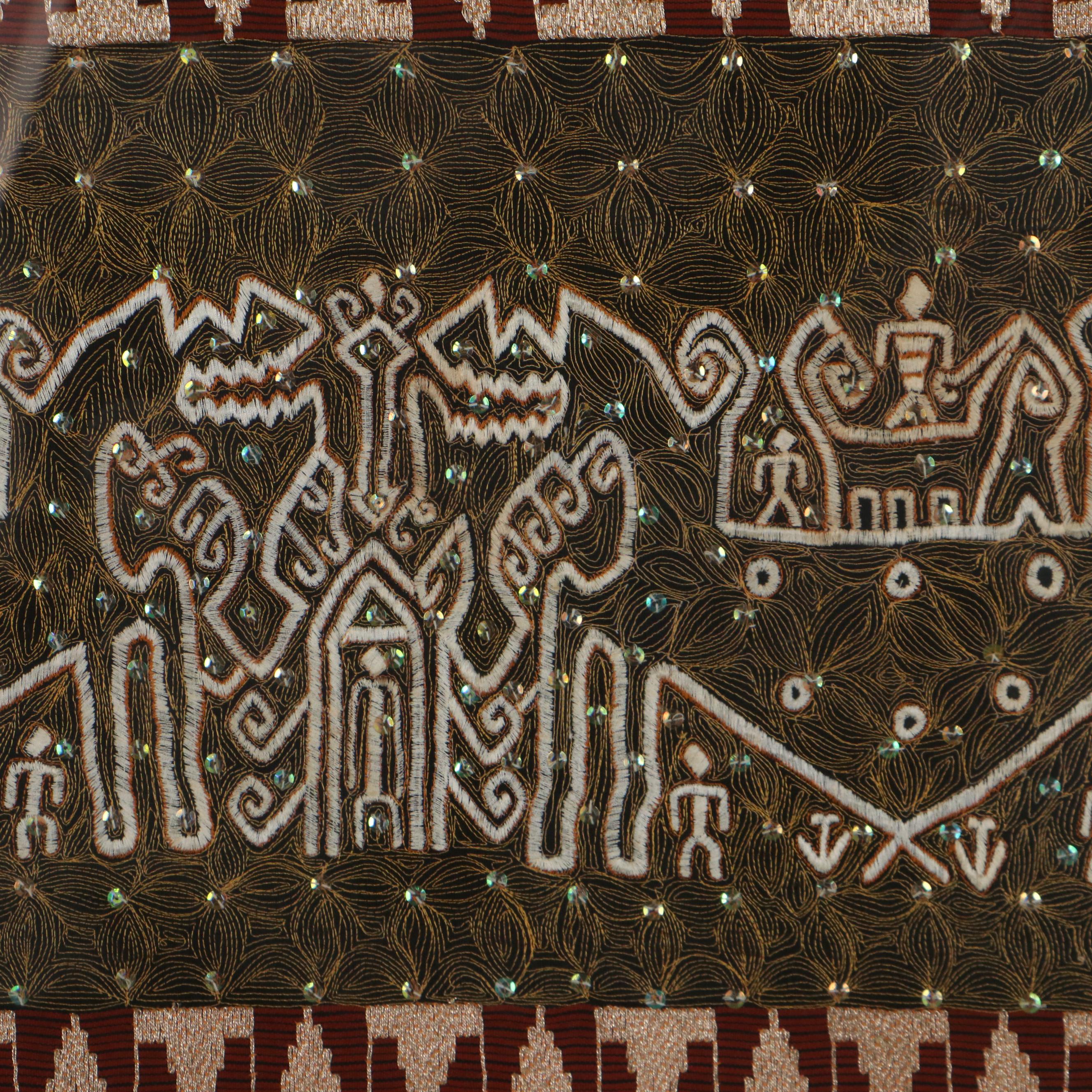 Indonesian Sumatran Handmade Goldwork and Free-Motion Machine Embroidered Panel