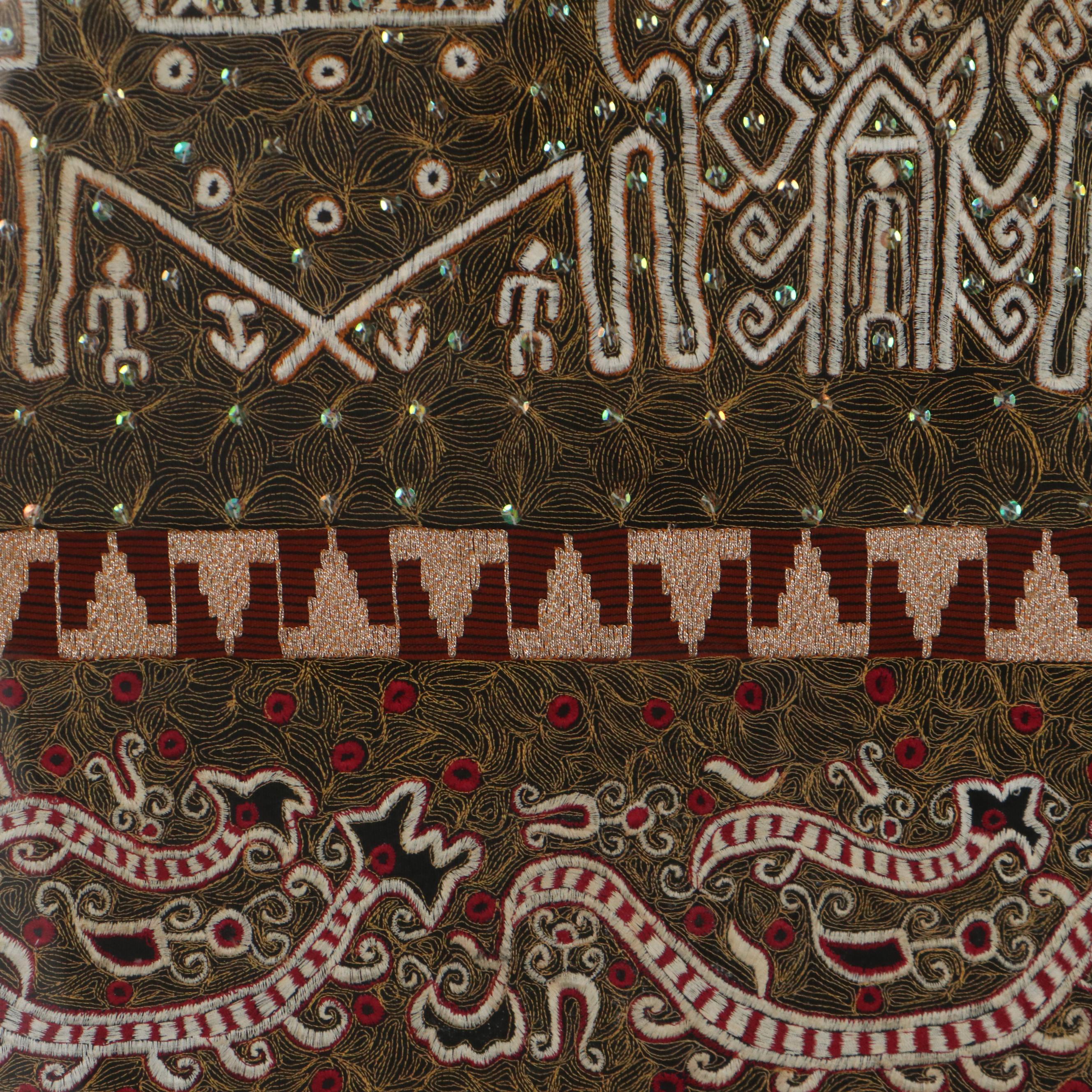 Indonesian Sumatran Handmade Goldwork and Free-Motion Machine Embroidered Panel