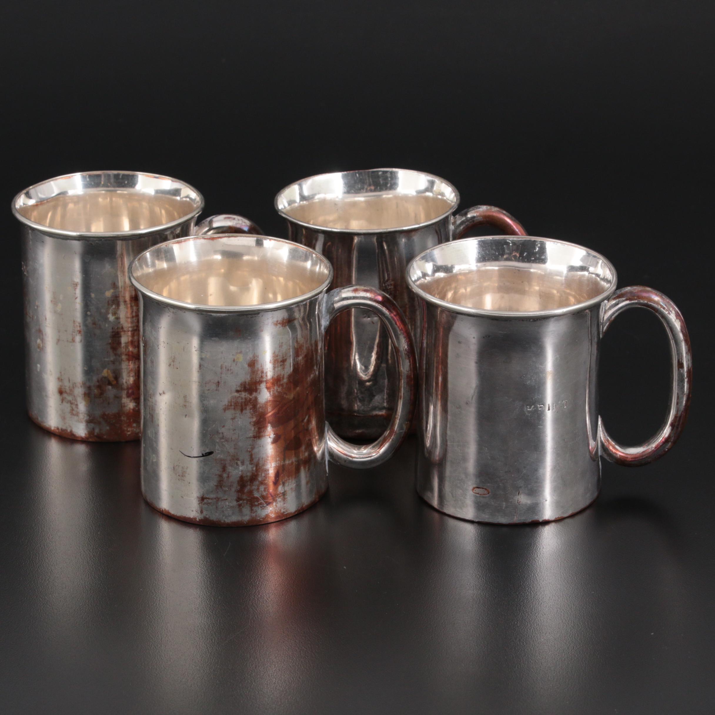 Oldham and Lindley & Son Silver Plate Nottingham Half Pint Mugs
