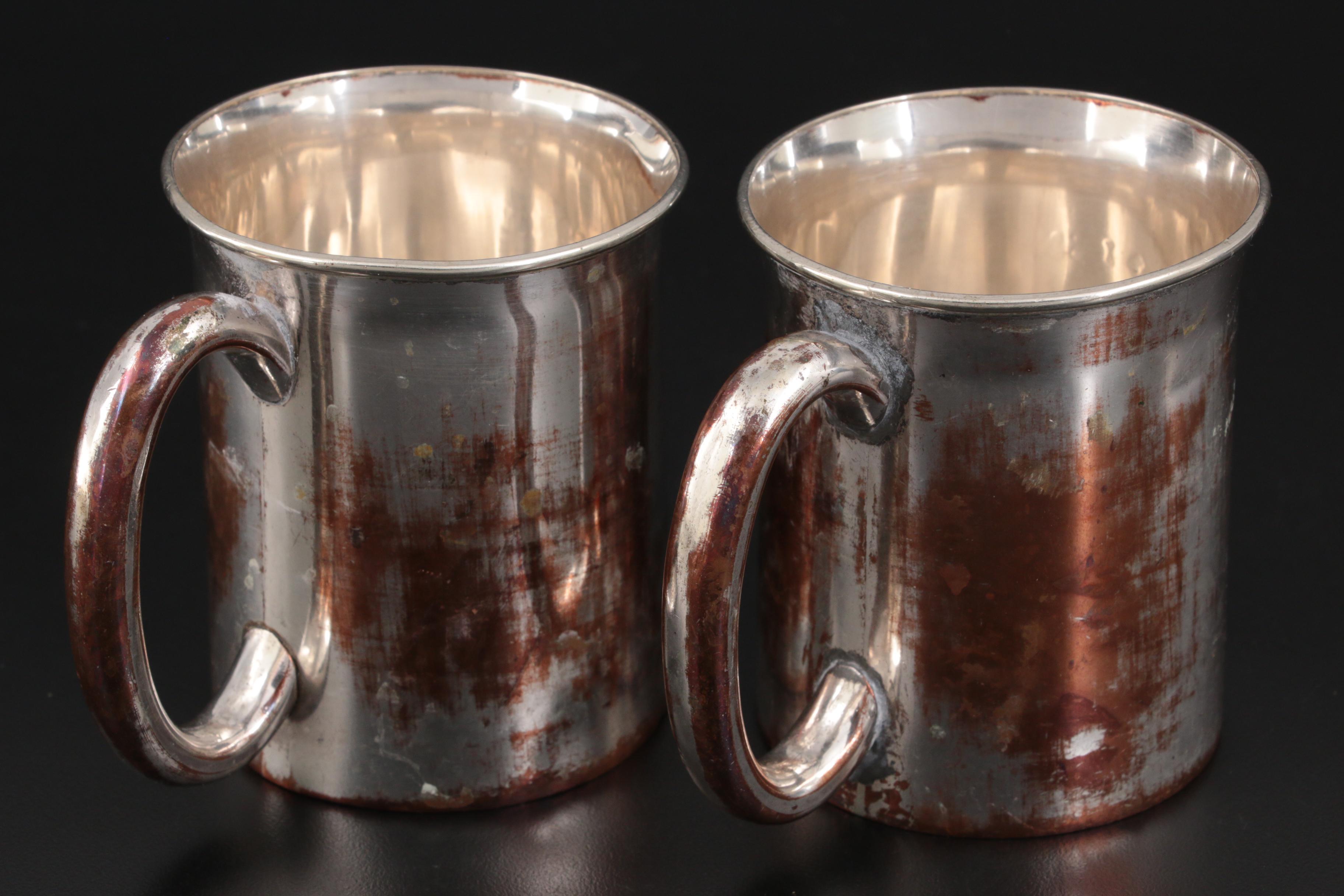 Oldham and Lindley & Son Silver Plate Nottingham Half Pint Mugs