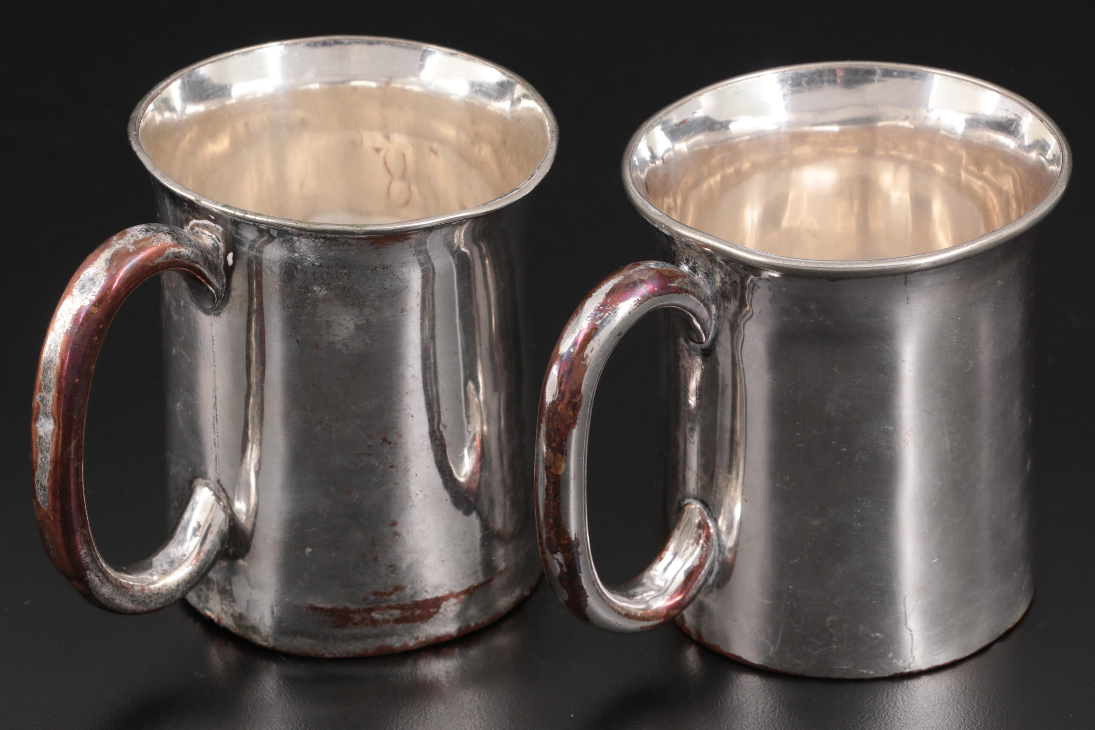 Oldham and Lindley & Son Silver Plate Nottingham Half Pint Mugs