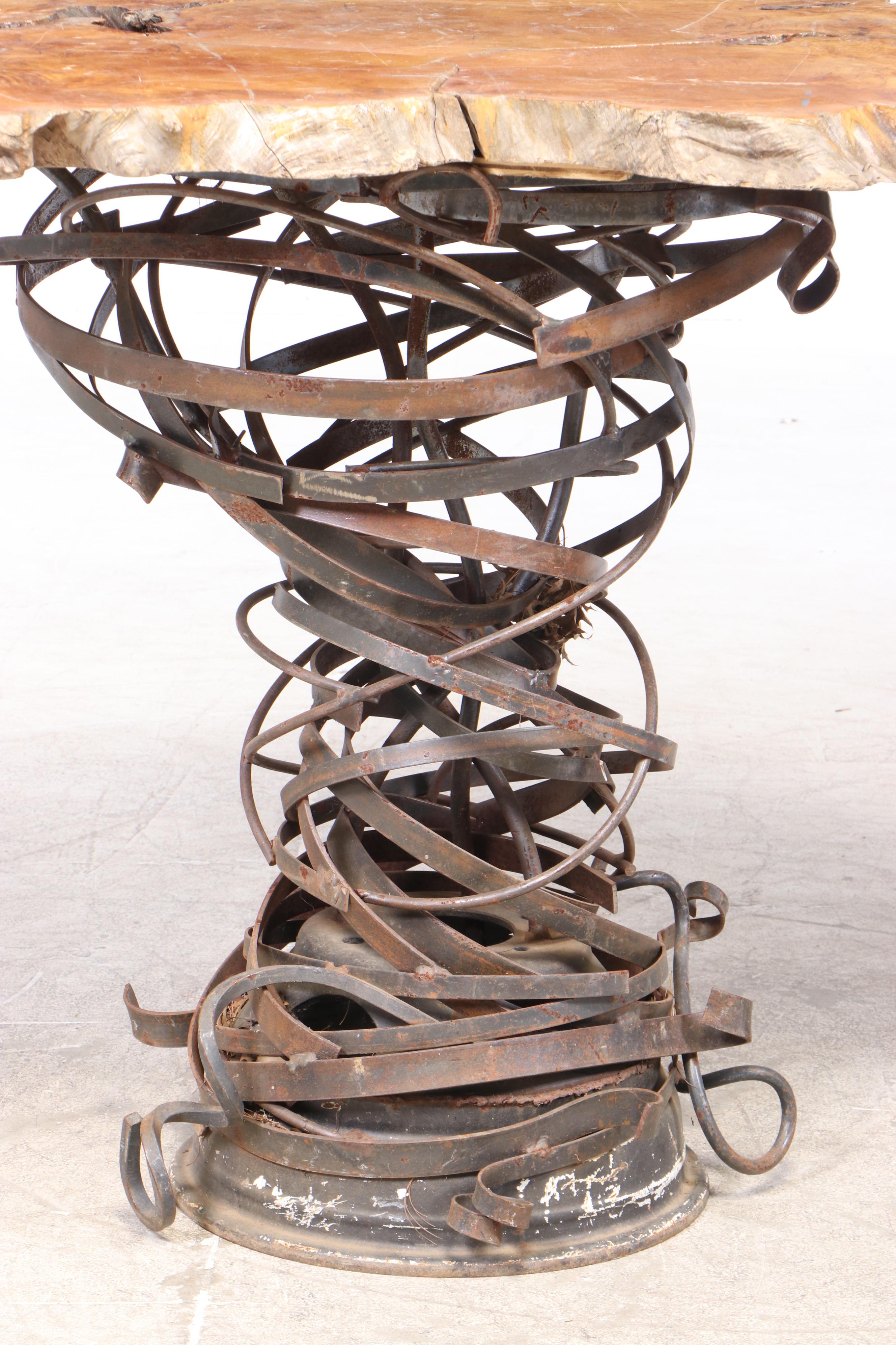 Matthew Johnson Live Edge Burl Maple and Sculptural Steel Bar-Height Table