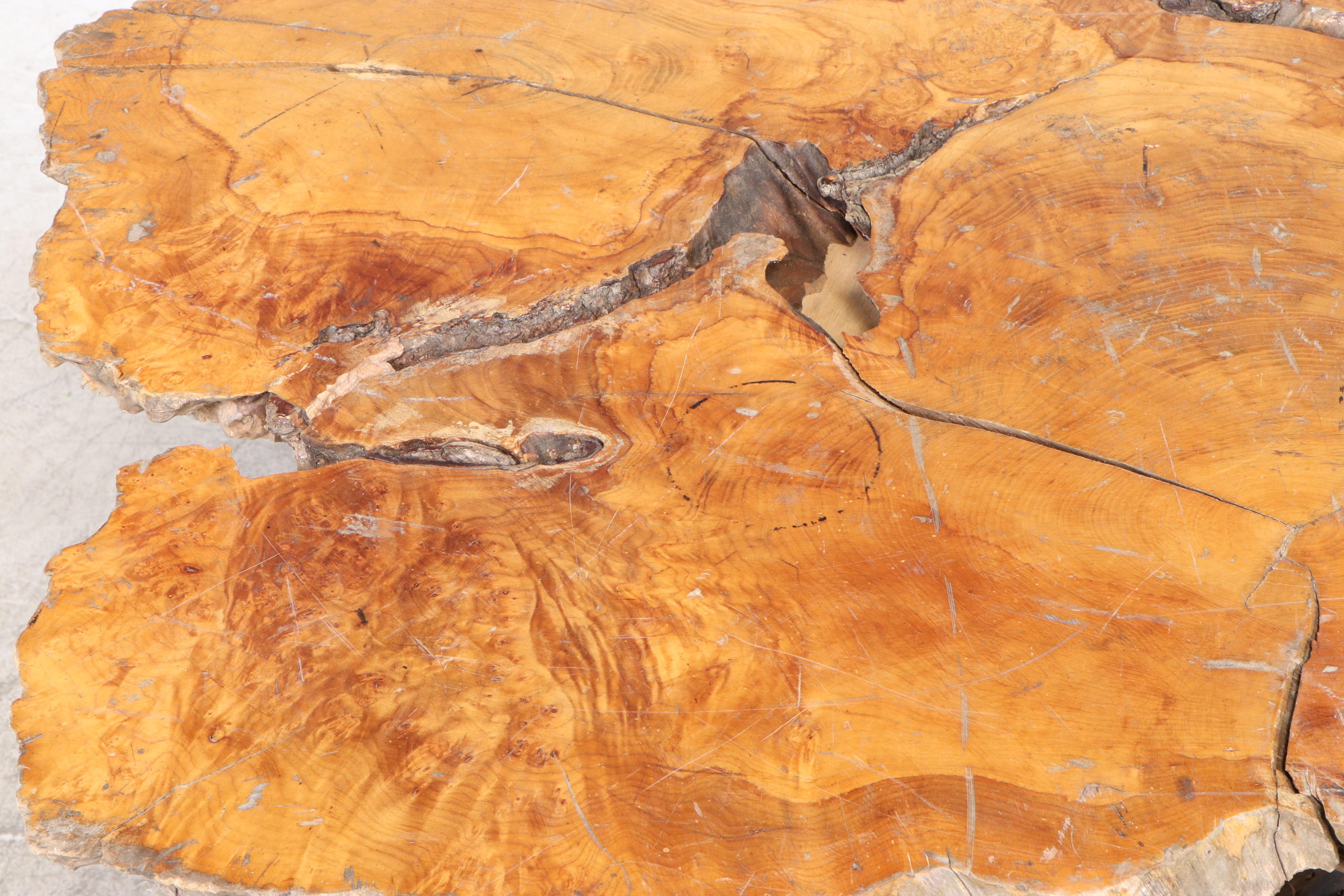 Matthew Johnson Live Edge Burl Maple and Sculptural Steel Bar-Height Table