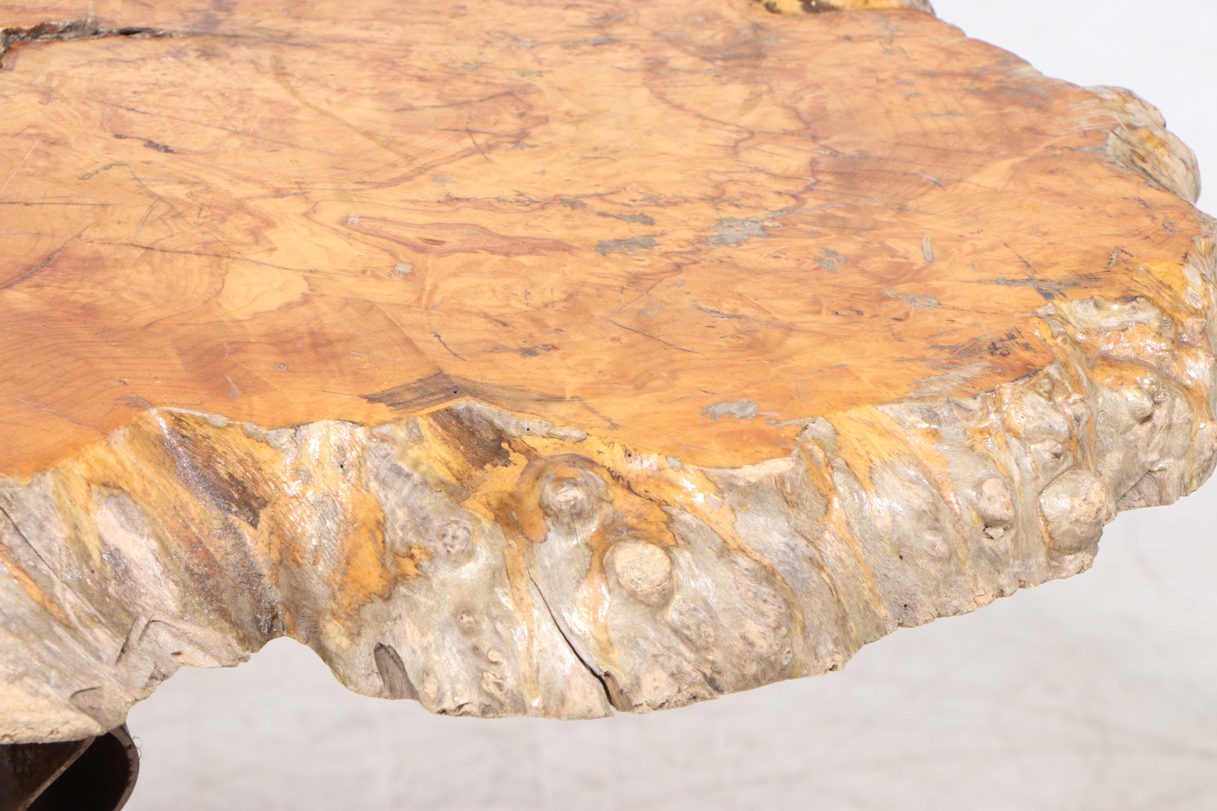 Matthew Johnson Live Edge Burl Maple and Sculptural Steel Bar-Height Table