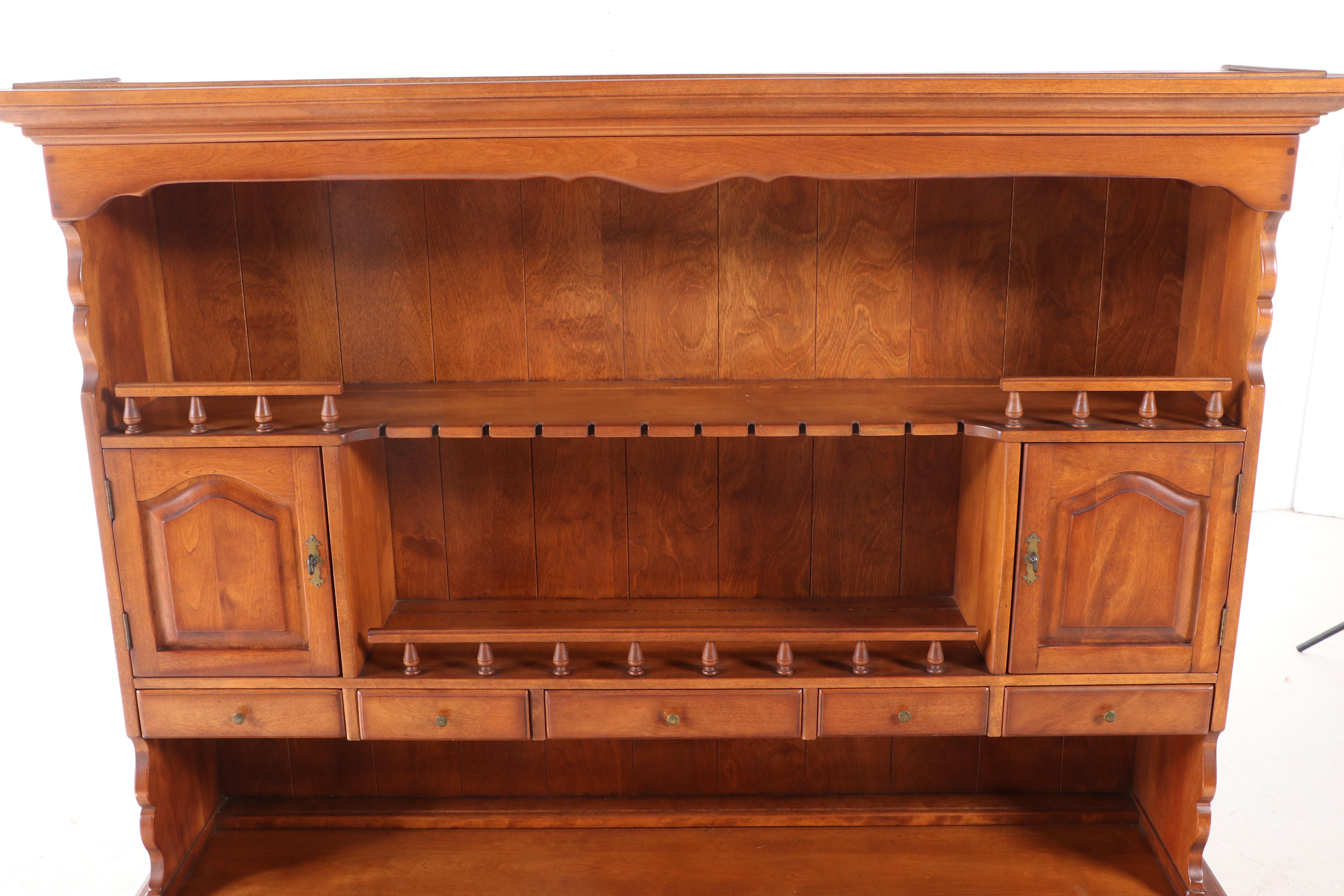 Cushman "Colonial Creations" Wood Cupboard and Hutch, Mid-20th Century