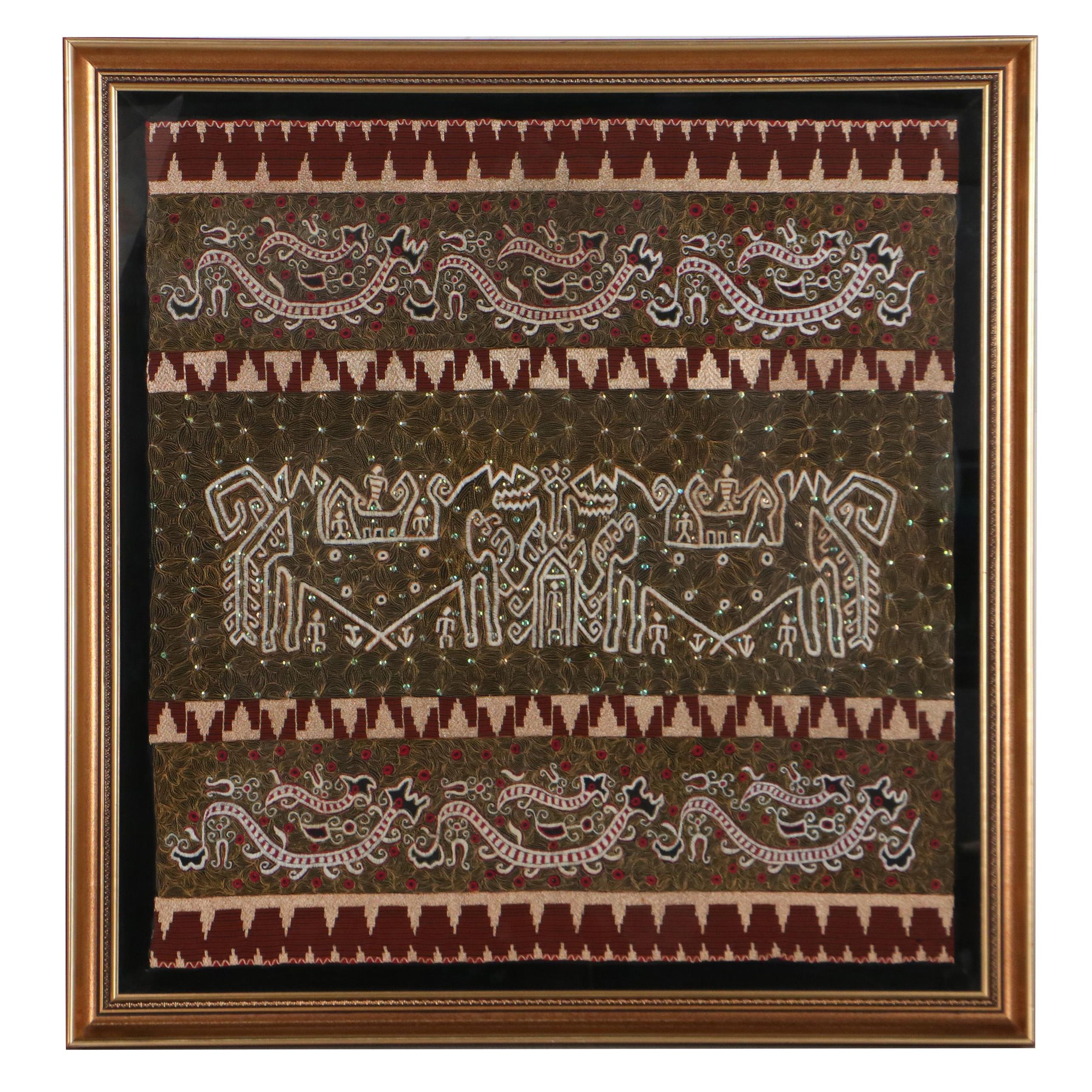 Indonesian Sumatran Handmade Goldwork and Free-Motion Machine Embroidered Panel