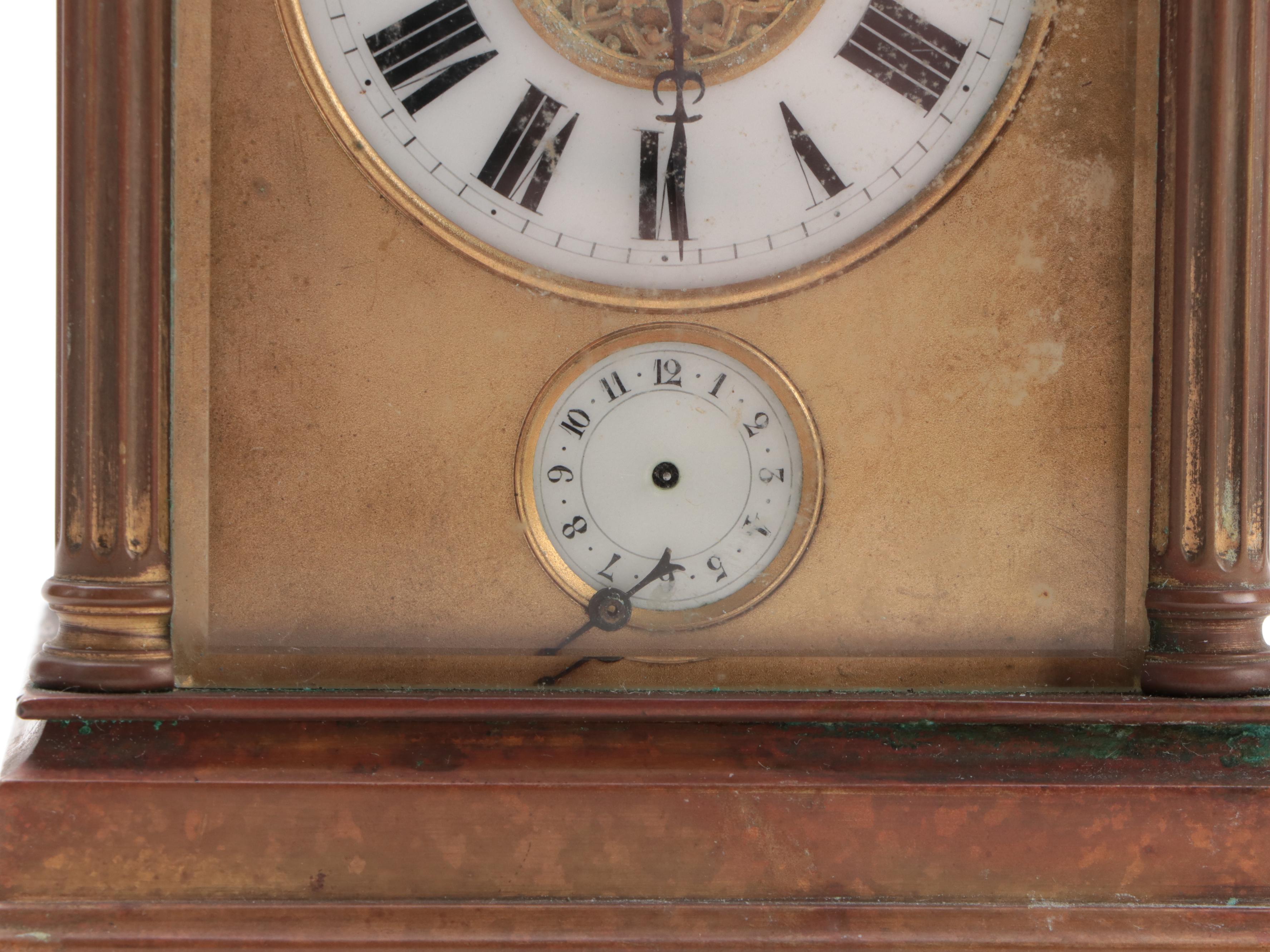 Aiguilles Brass and Beveled Glass Neoclassical Style Carriage Clock with Alarm