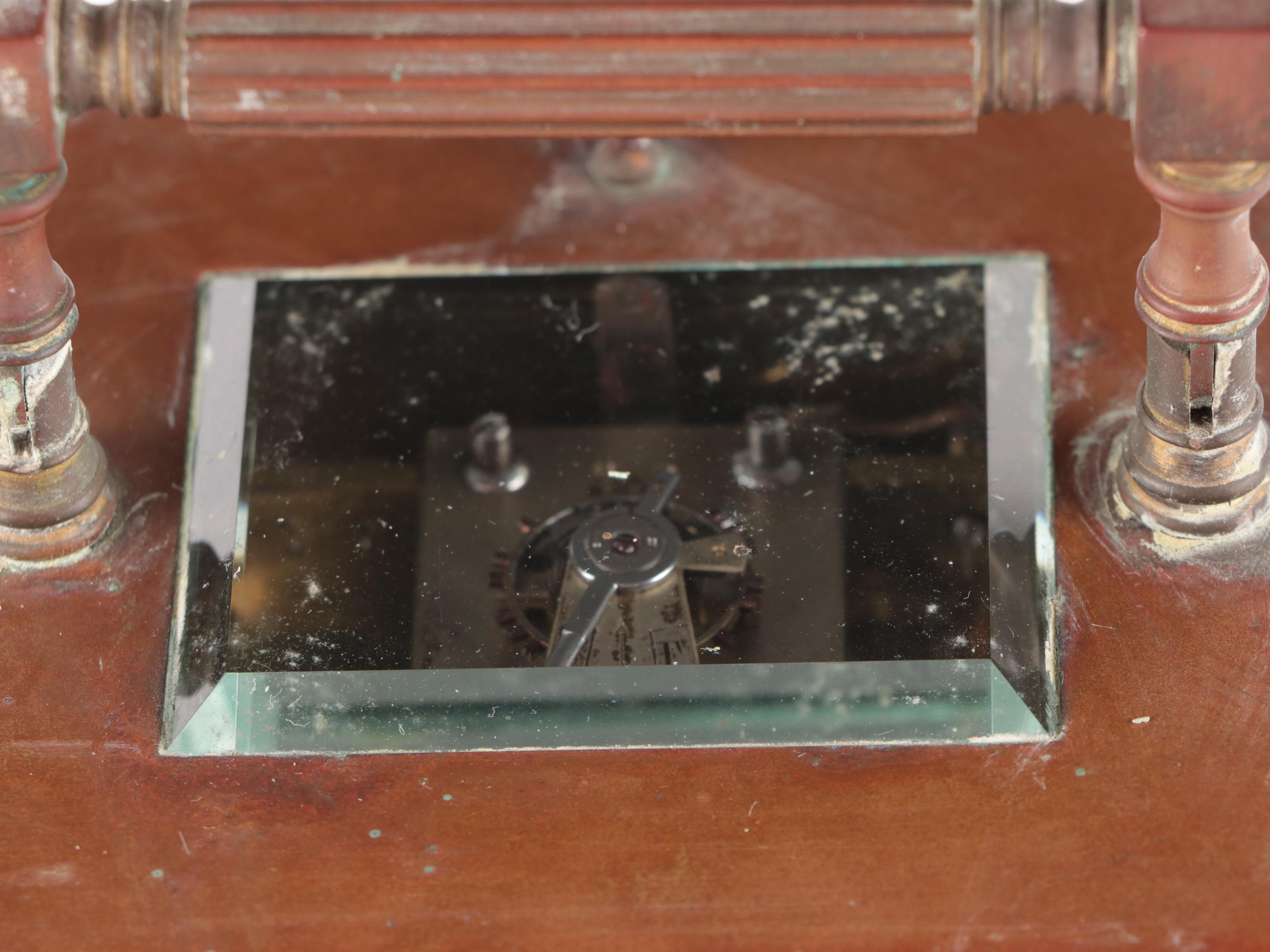 Aiguilles Brass and Beveled Glass Neoclassical Style Carriage Clock with Alarm