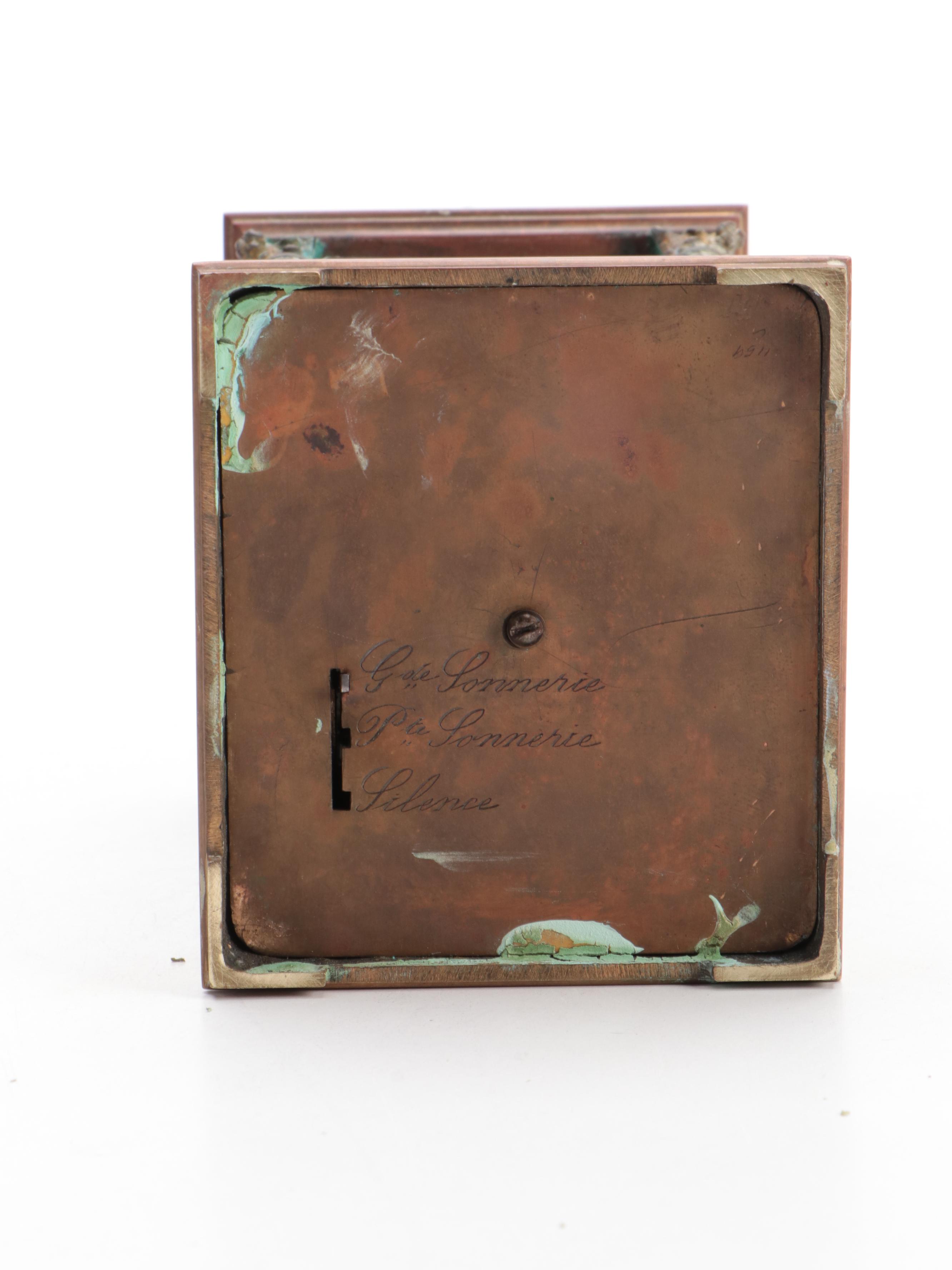 Aiguilles Brass and Beveled Glass Neoclassical Style Carriage Clock with Alarm