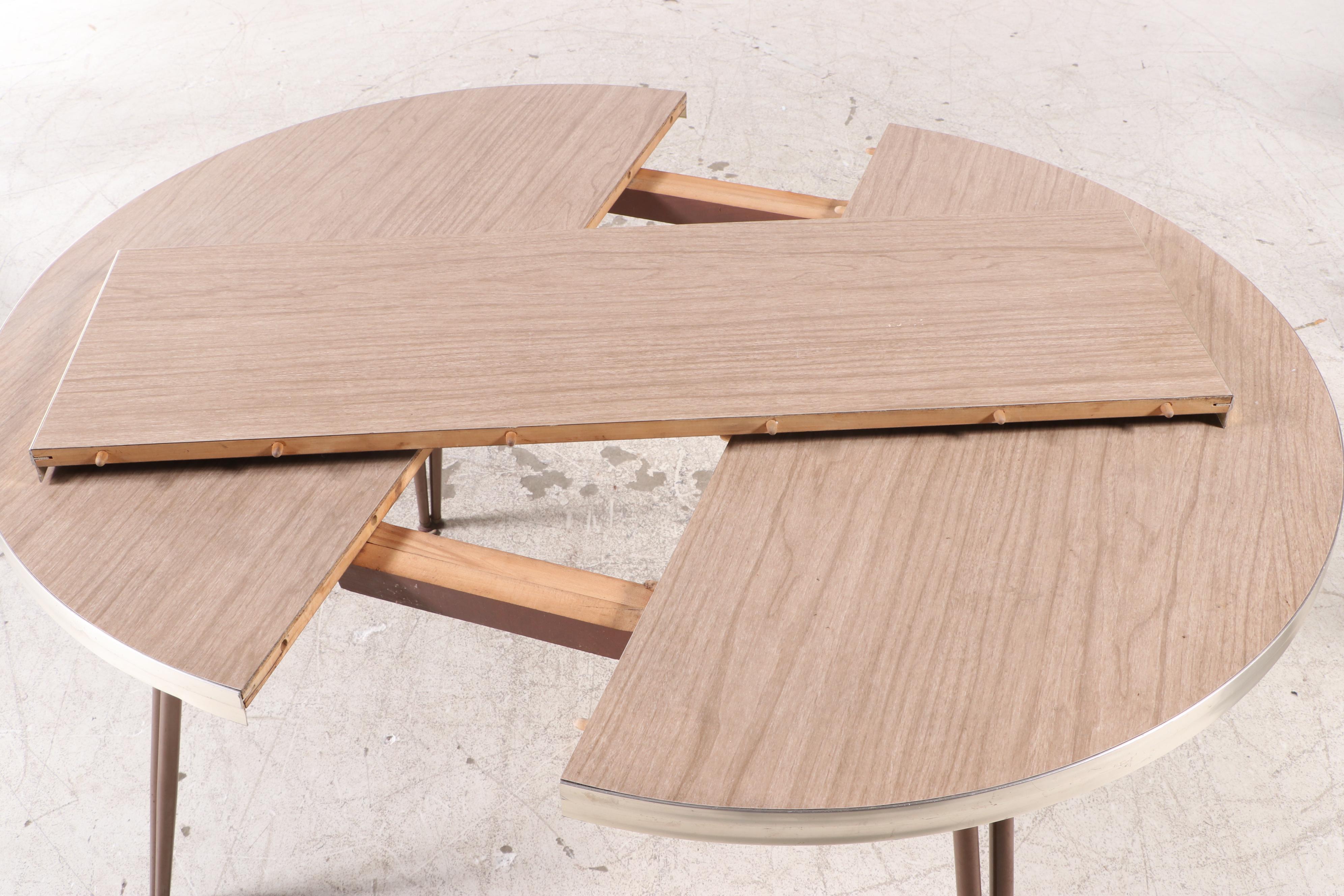 Daystrom Formica Top Round Dining Table with Leaf and Chairs, Late 20th Century