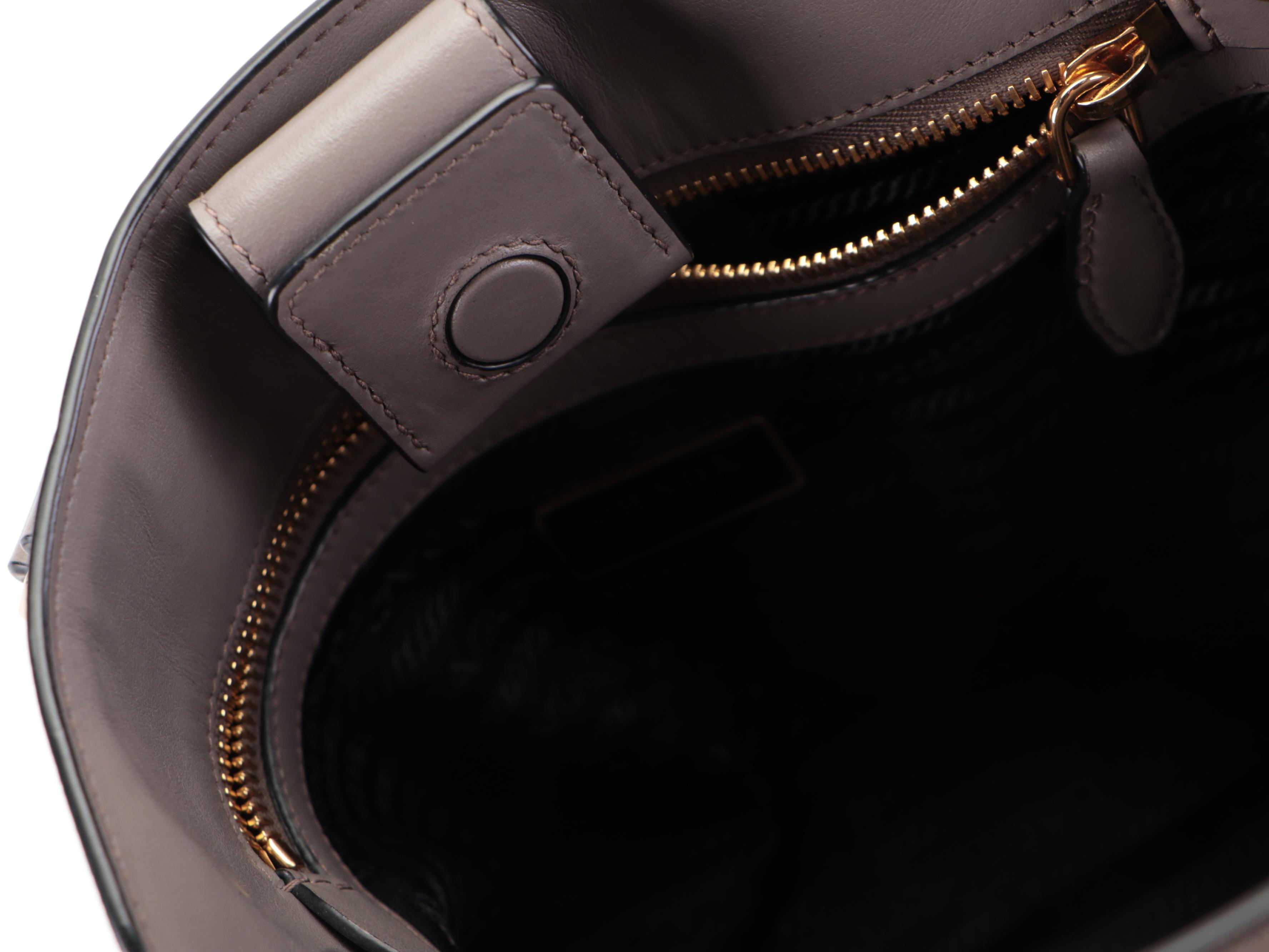 Prada Convertible Open Tote Small in Grey/Taupe Saffiano and Vitello Leather