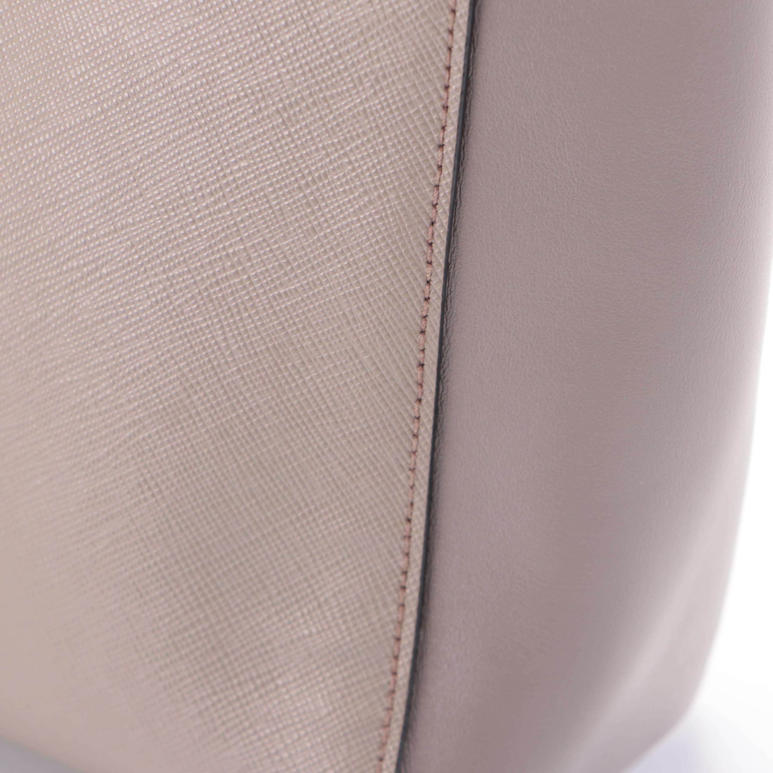 Prada Convertible Open Tote Small in Grey/Taupe Saffiano and Vitello Leather