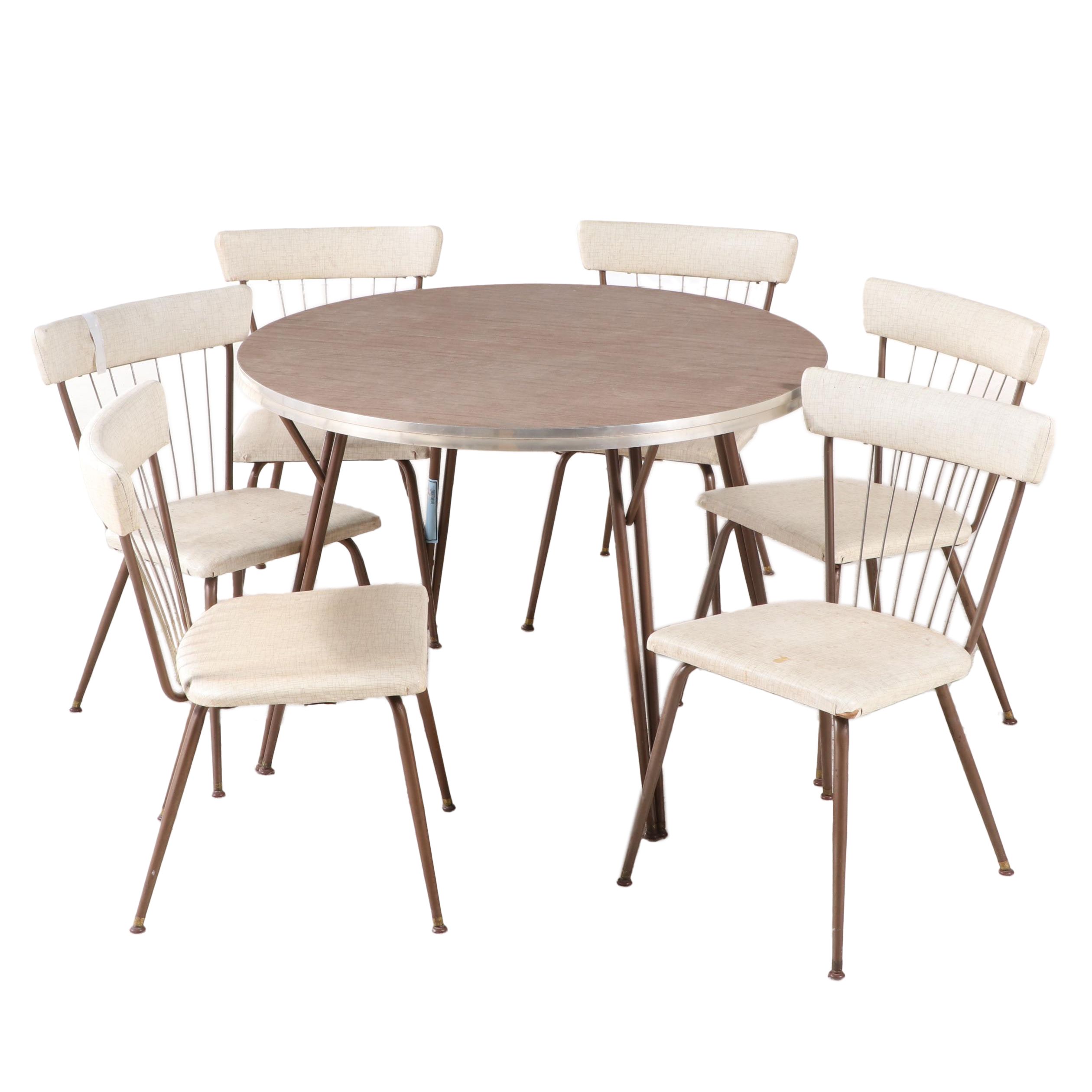 Daystrom Formica Top Round Dining Table with Leaf and Chairs, Late 20th Century